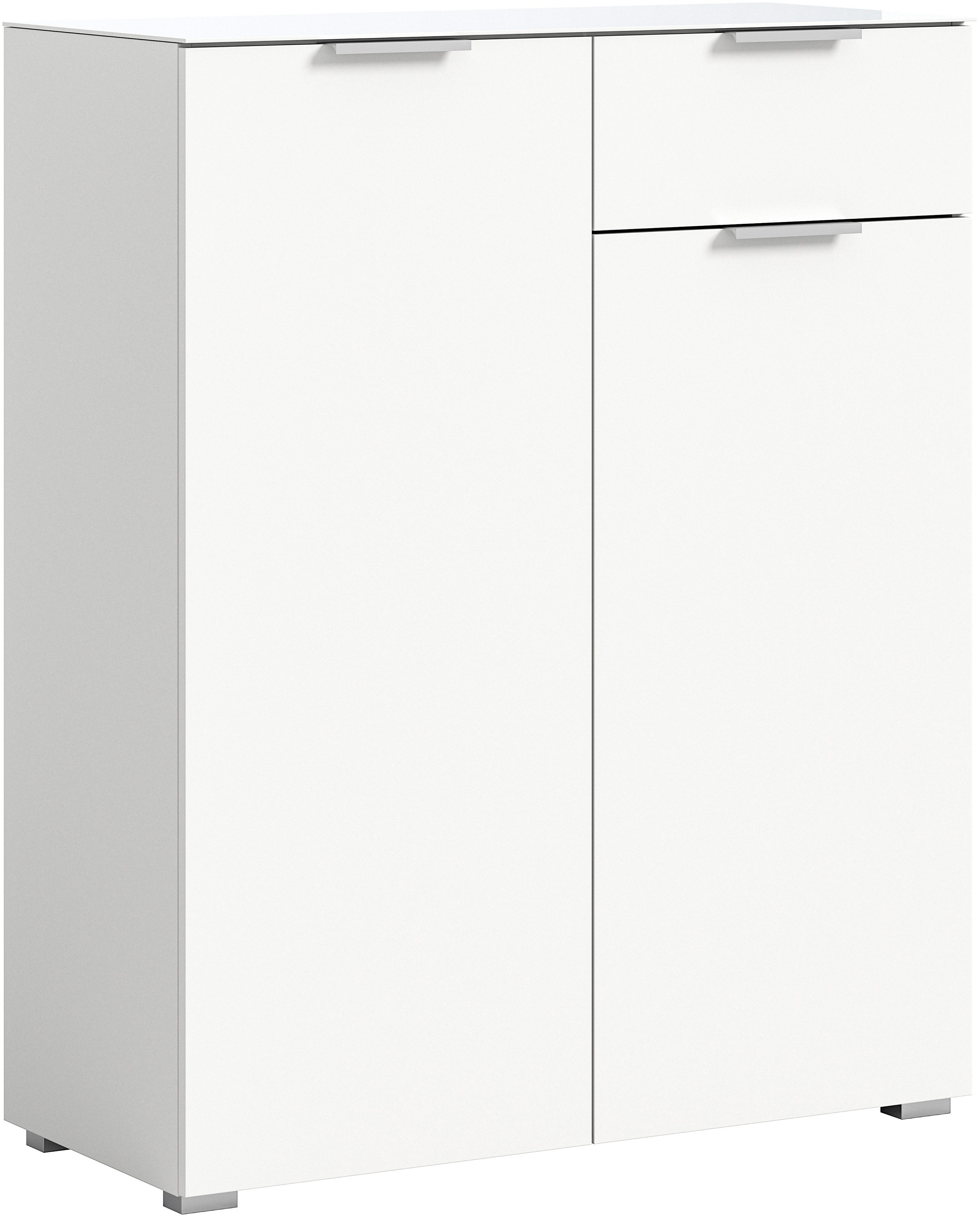 INOSIGN Kast Raio, Breedte 90 cm, 2 deuren, 1 lade, Bovenblad met glasplaat dressoirs wit