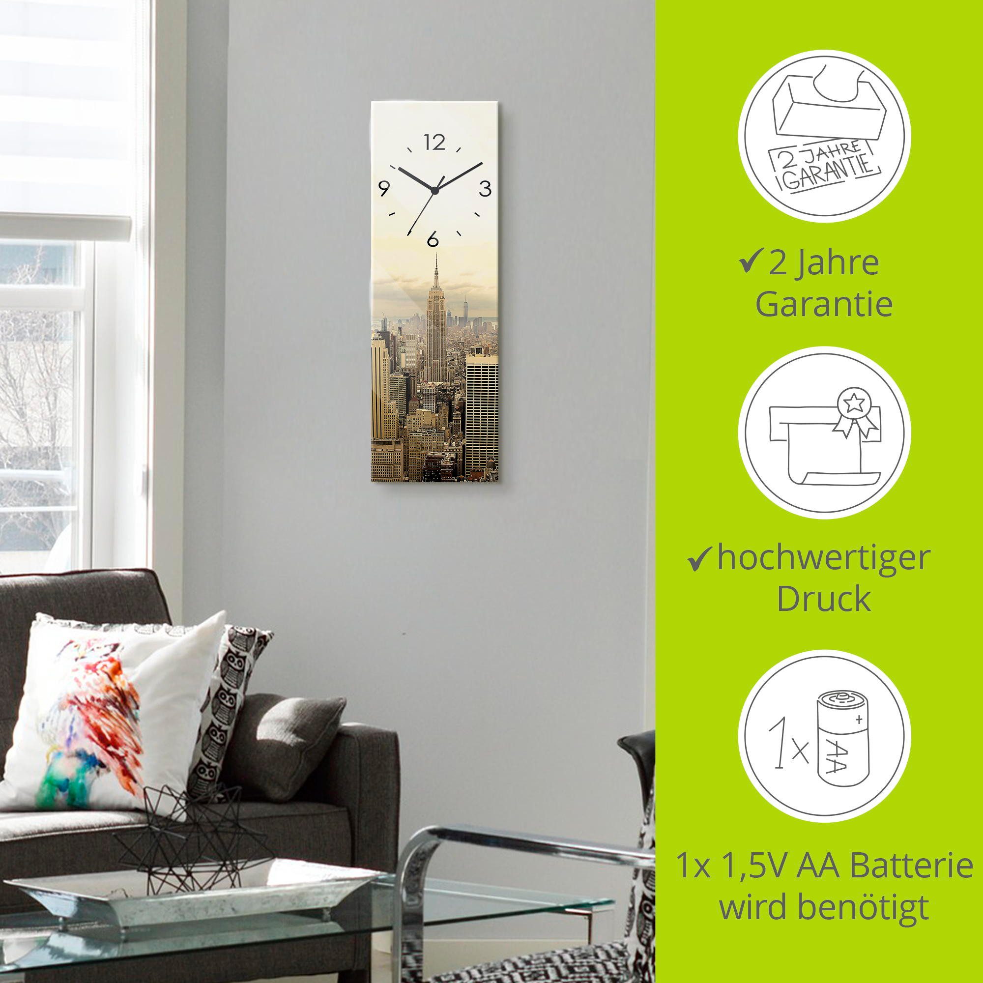 Artland Wandklok Skyline Manhattan - New York optioneel verkrijgbaar met kwarts- of radiografisch uurwerk, geruisloos zonder tikkend geluid