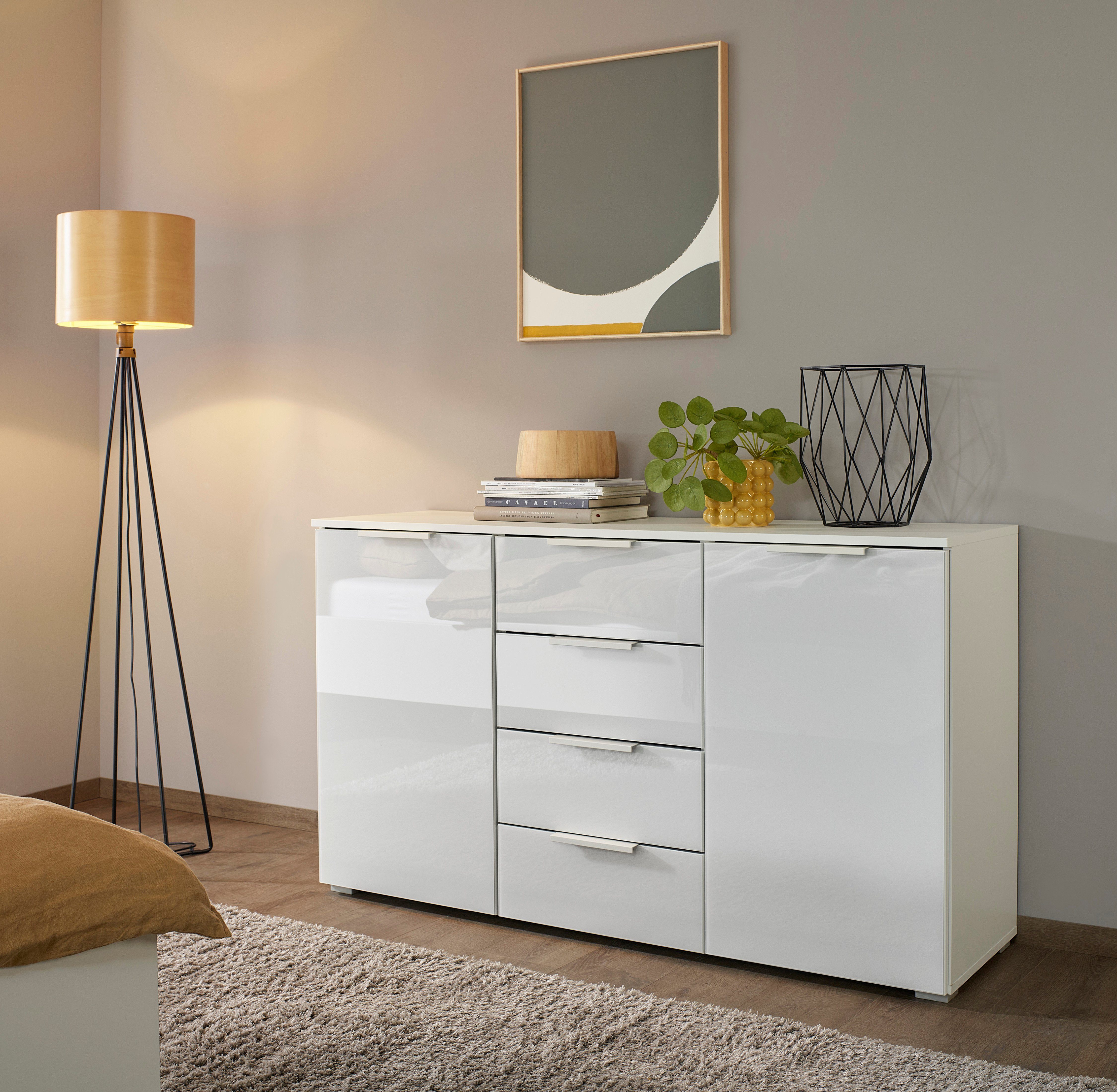 rauch Ladekast Sideboard commode combicommode KOLUNA met glasfront met 4 lades en 2 deuren en metalen grepen made in germany