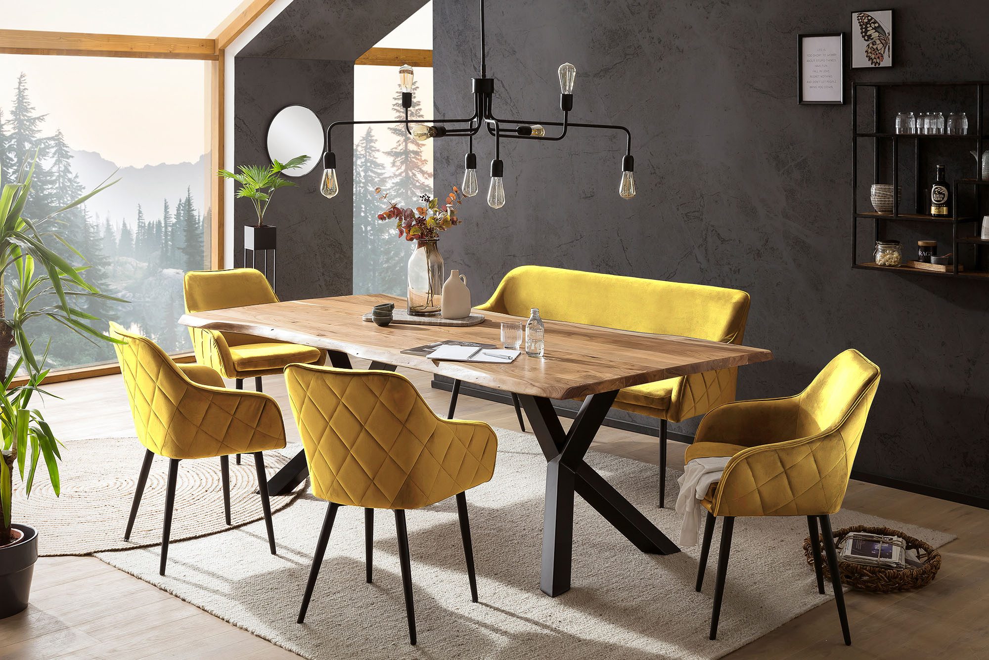 SalesFever Eethoek Rugvlak met ingewikkelde ruitstepping (set, 6-delig) eethoeken geel