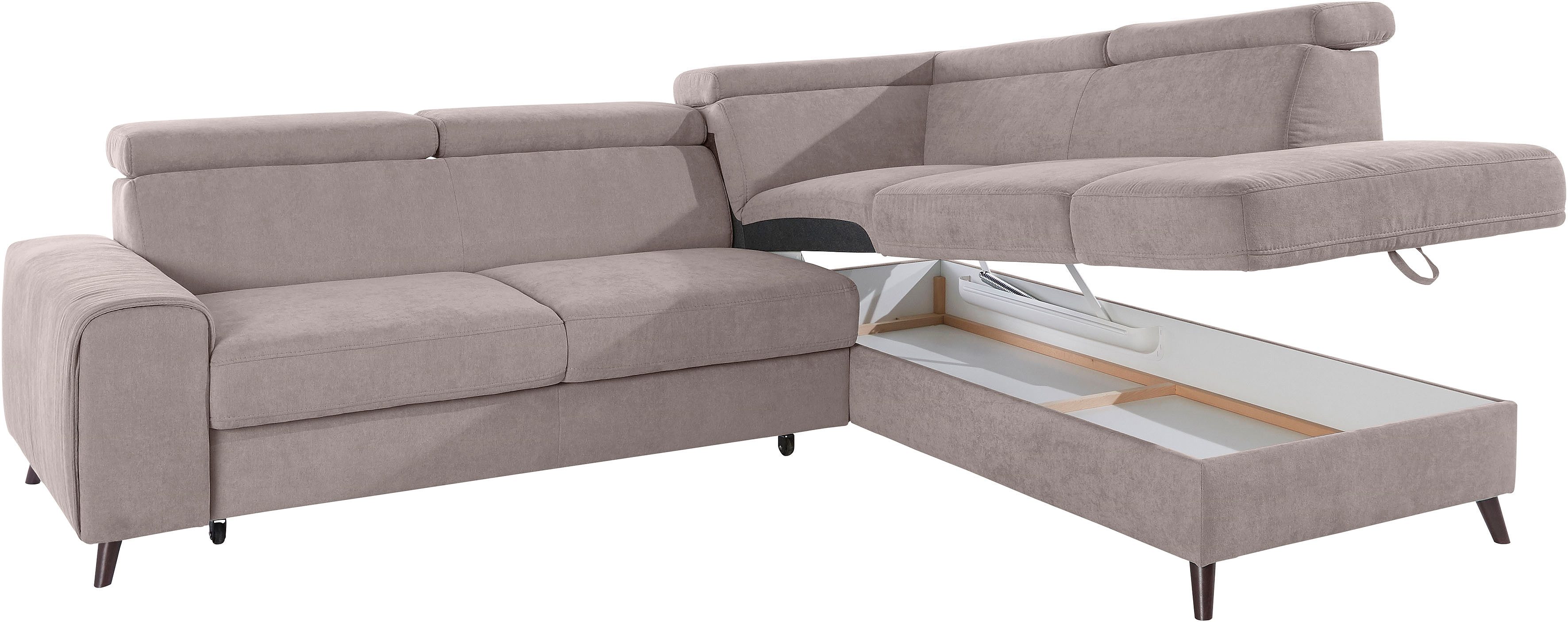 exxpo - sofa fashion Hoekbank Forza, comfortabel zitcomfort en actueel design, L-vorm inclusief verstelbare hoofdsteun, naar keuze met slaapfunctie en bedkist