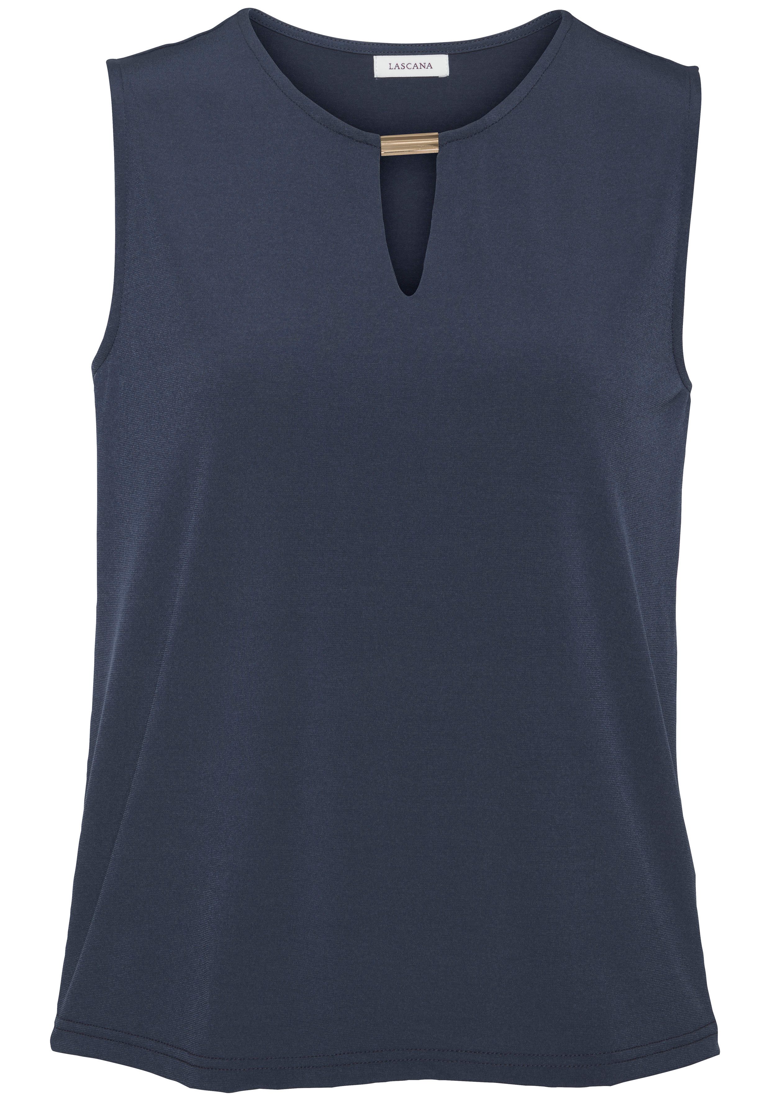 Lascana Tanktop van gladde jerseykwaliteit met cut-out elegant zomertop kreukvrij