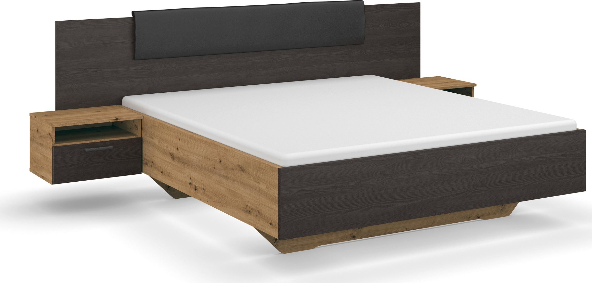 rauch Ledikant Miro met bekleed hoofdbord en hangende nachtkastjes bedframes bruin