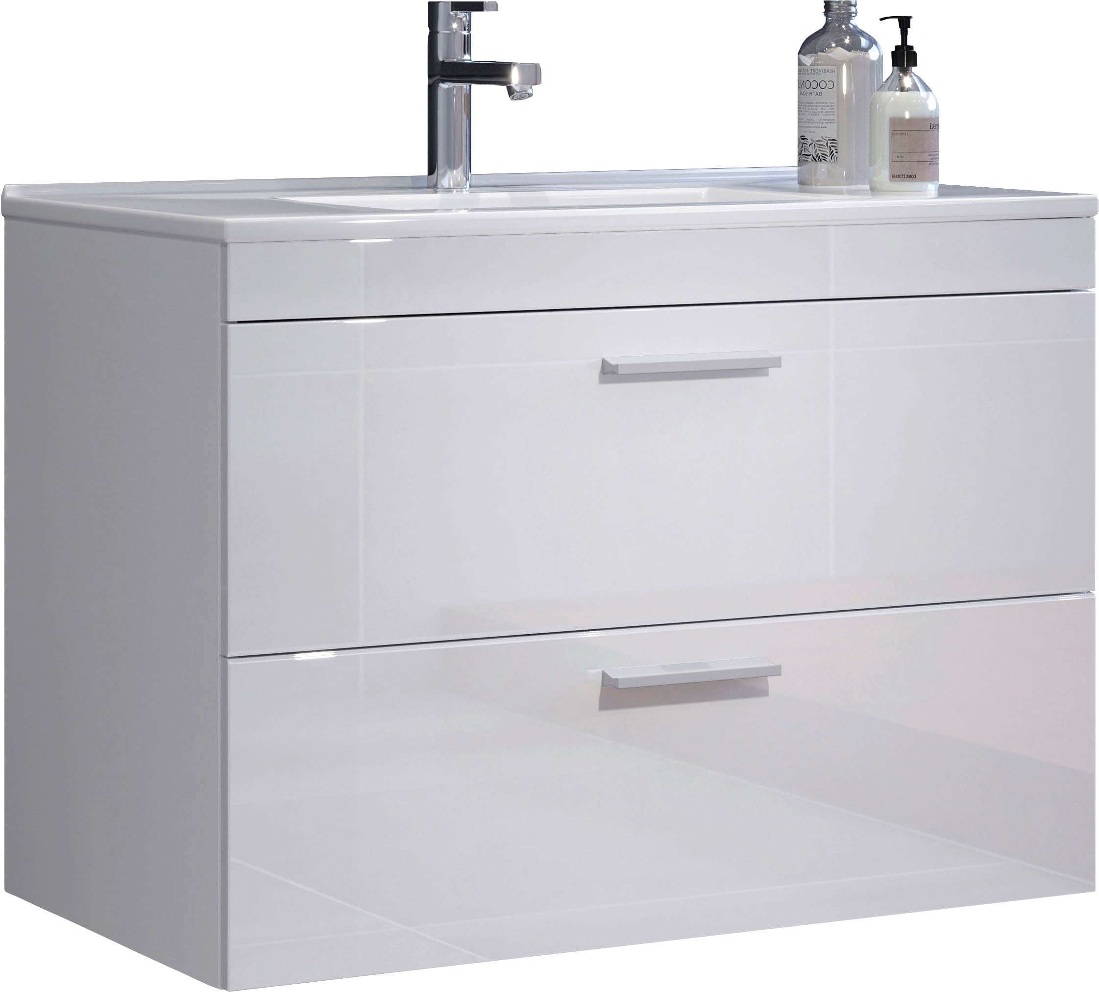 welltime Wastafelonderkast Dormoletto Hangende wastafel in wit hoogglans met inbouwwastafel