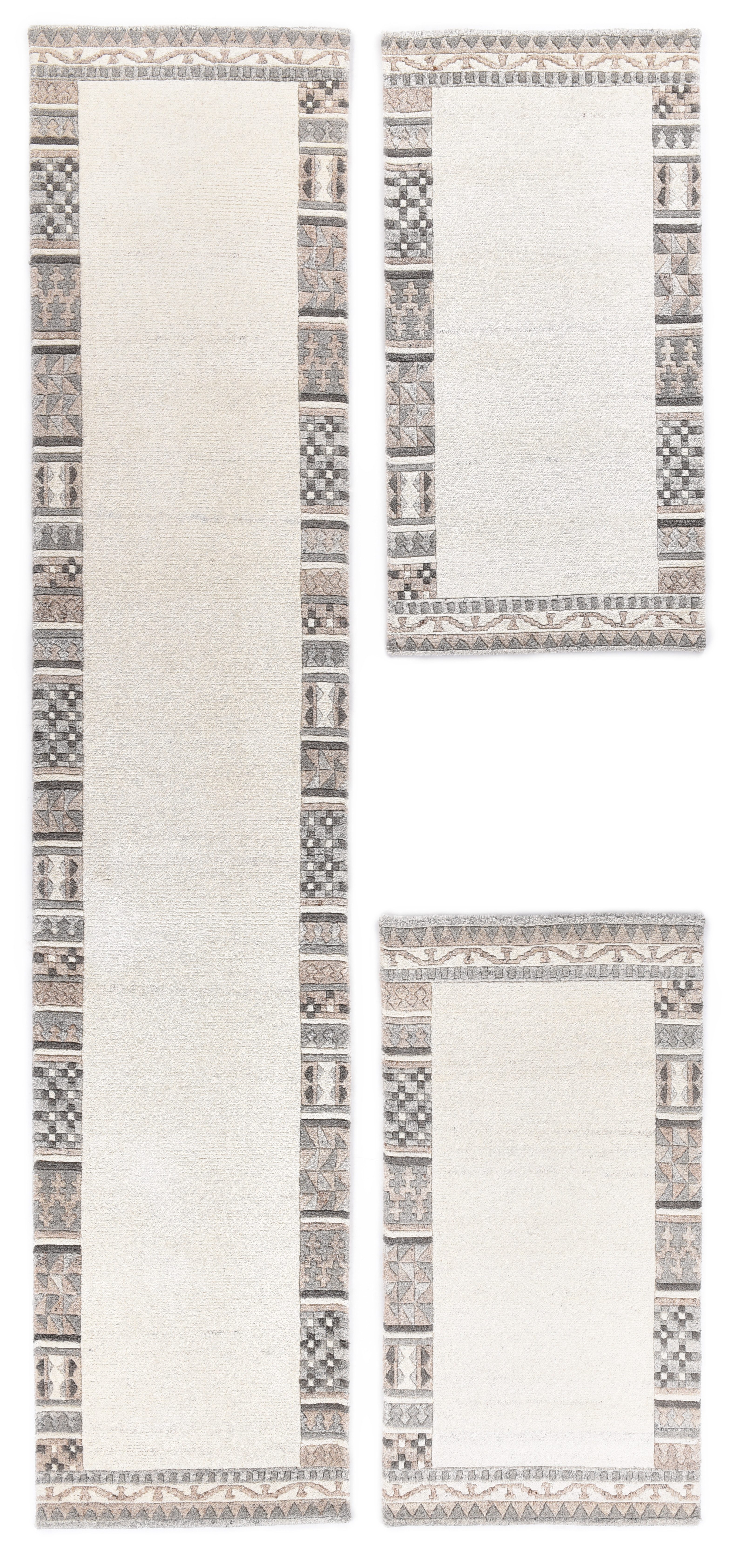 THEKO Set slaapkamerkleedjes Royal Naturel 6030 zuivere wol, handgetuft, met randdessin bedvloerkleden maat 70x620 cm beige