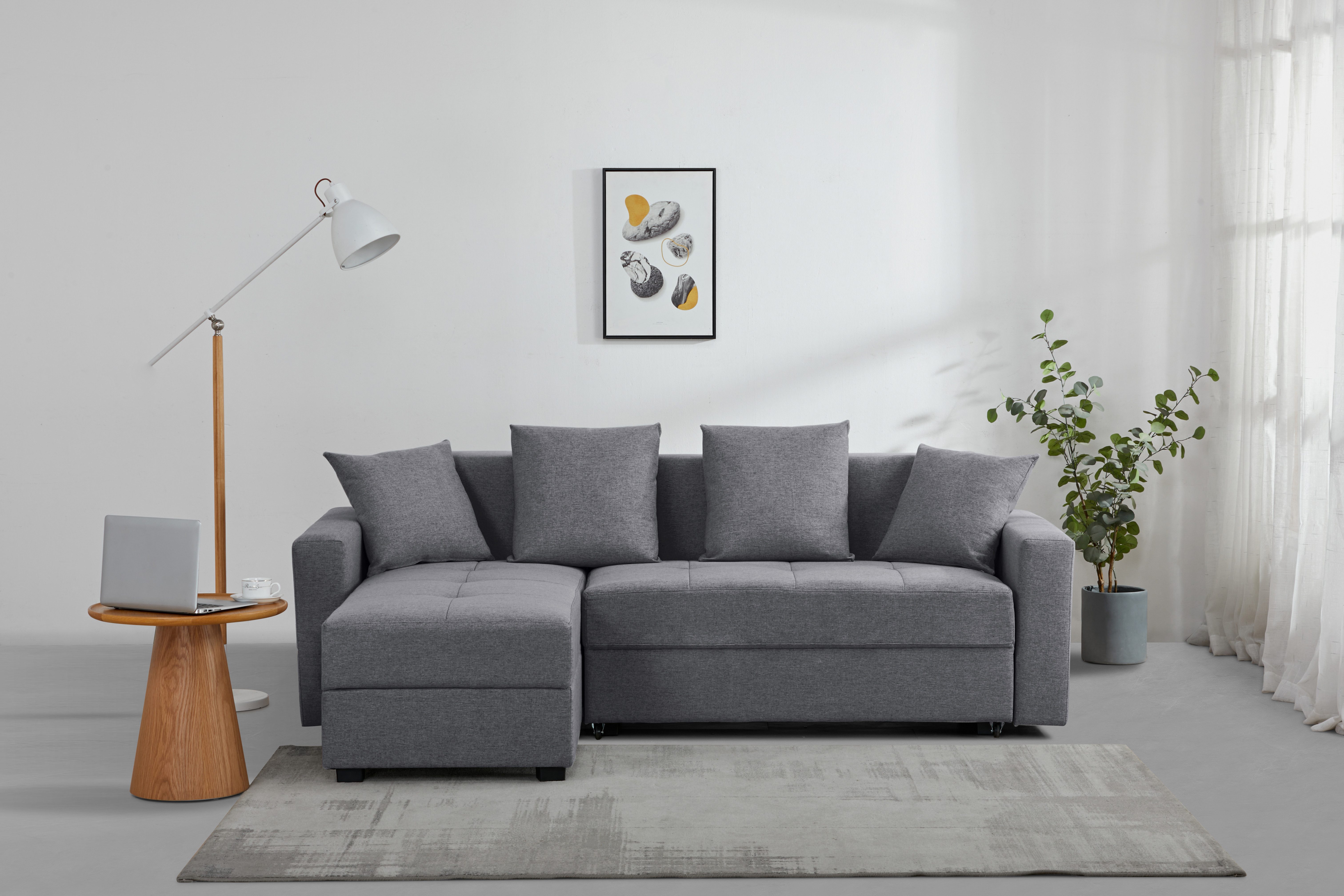 INOSIGN Hoekbank KILLAM, 217 cm, L-vorm, met slaapfunctie en bedlade Recamière rechts / links monteerbaar, in cord en geweven stof