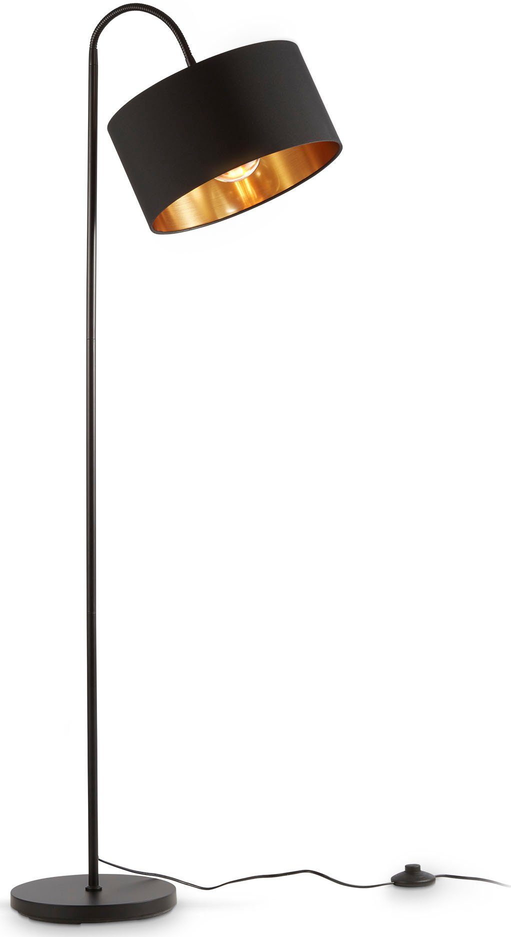 B.K.Licht Staande lamp BK_ST1419 Retro Stehleuchte, Schwarz-Gold, Ø30cm Stoffschirm, E27 (1 stuk)