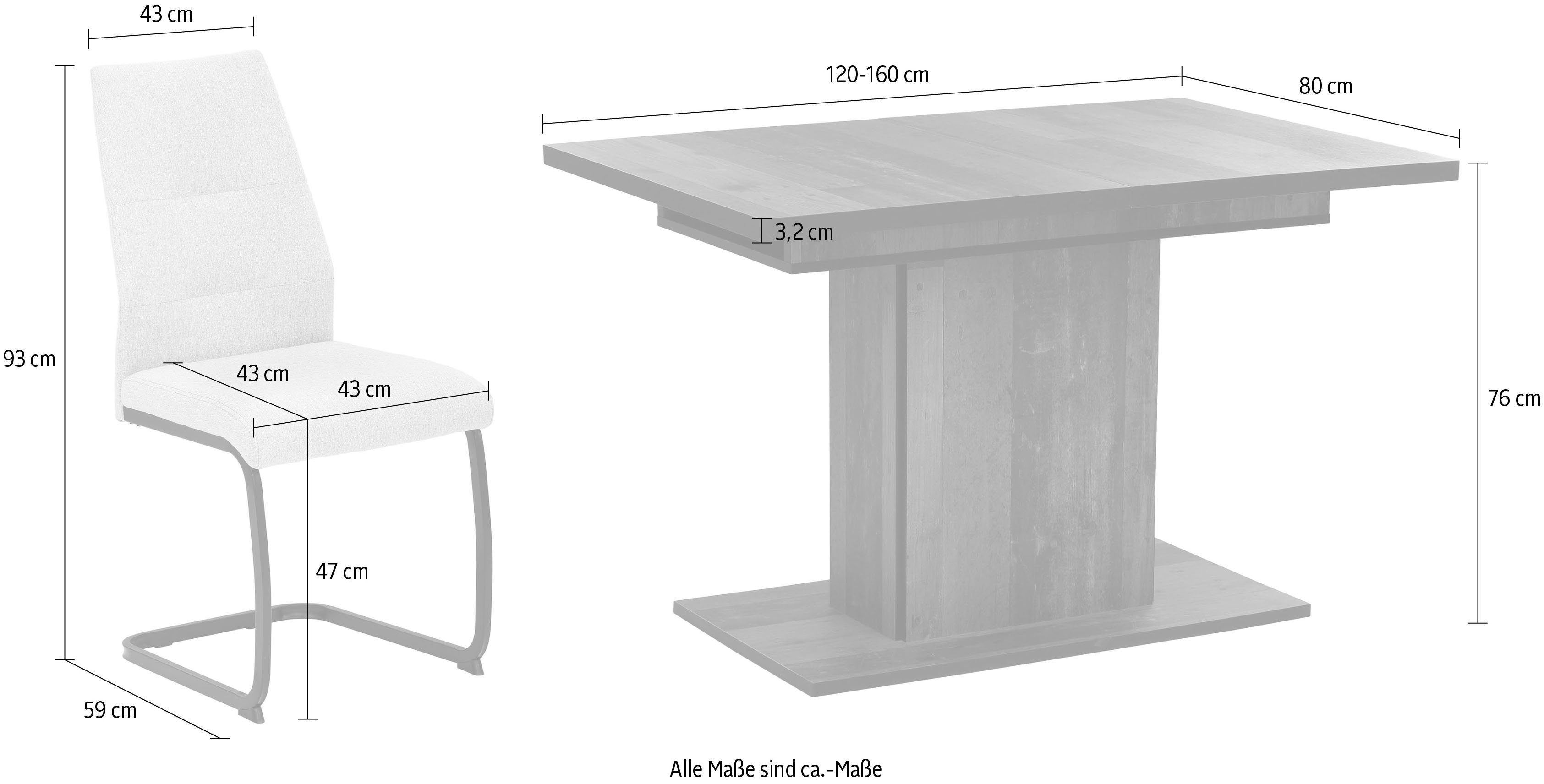 HELA Eethoek Ariana Tafel uitschuifbaar 120 -160 cm, draagvermogen 140 KG, comfortabel gestoffeerd (set, 7-delig)