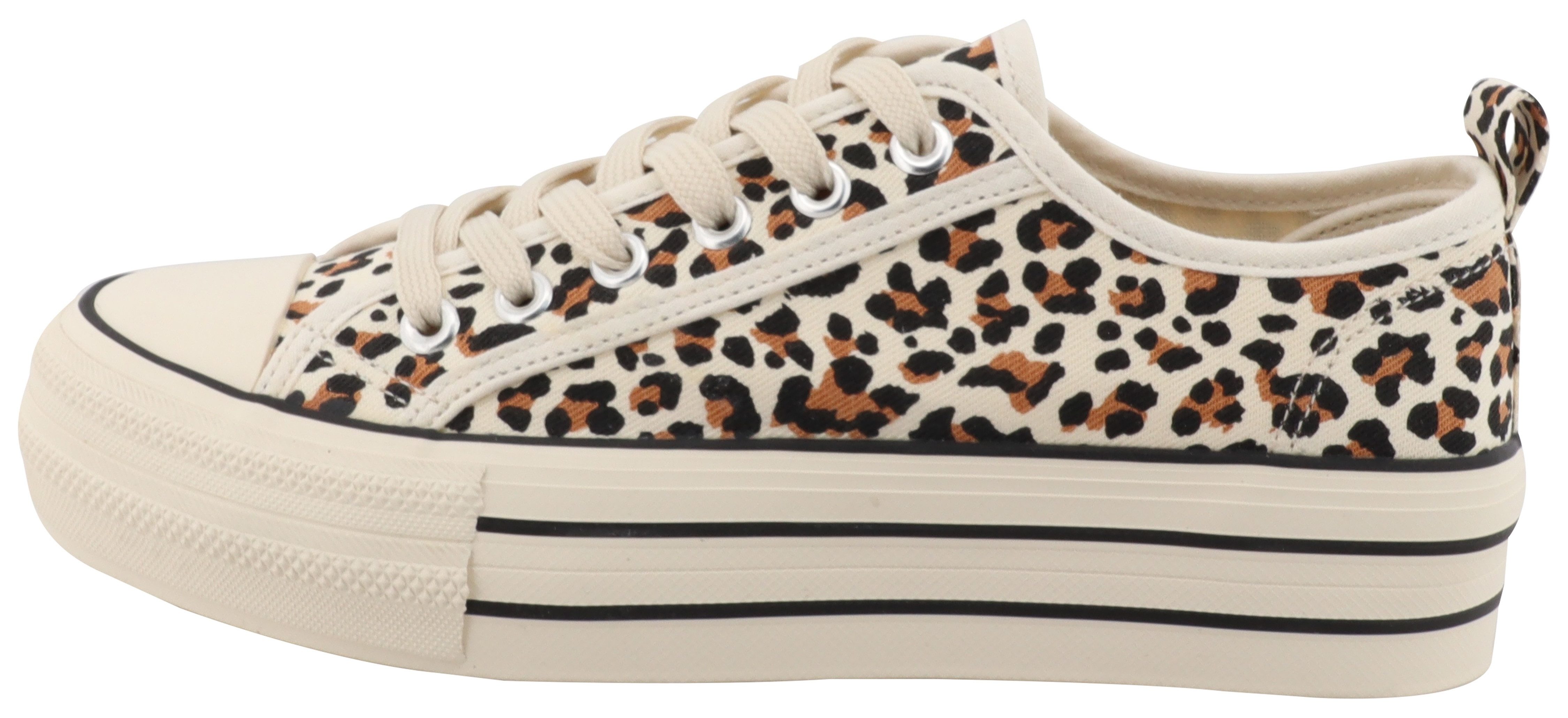 Tom Tailor Plateausneakers , vrijetijdsschoen, halfschoen, veterschoen in luipaard-look