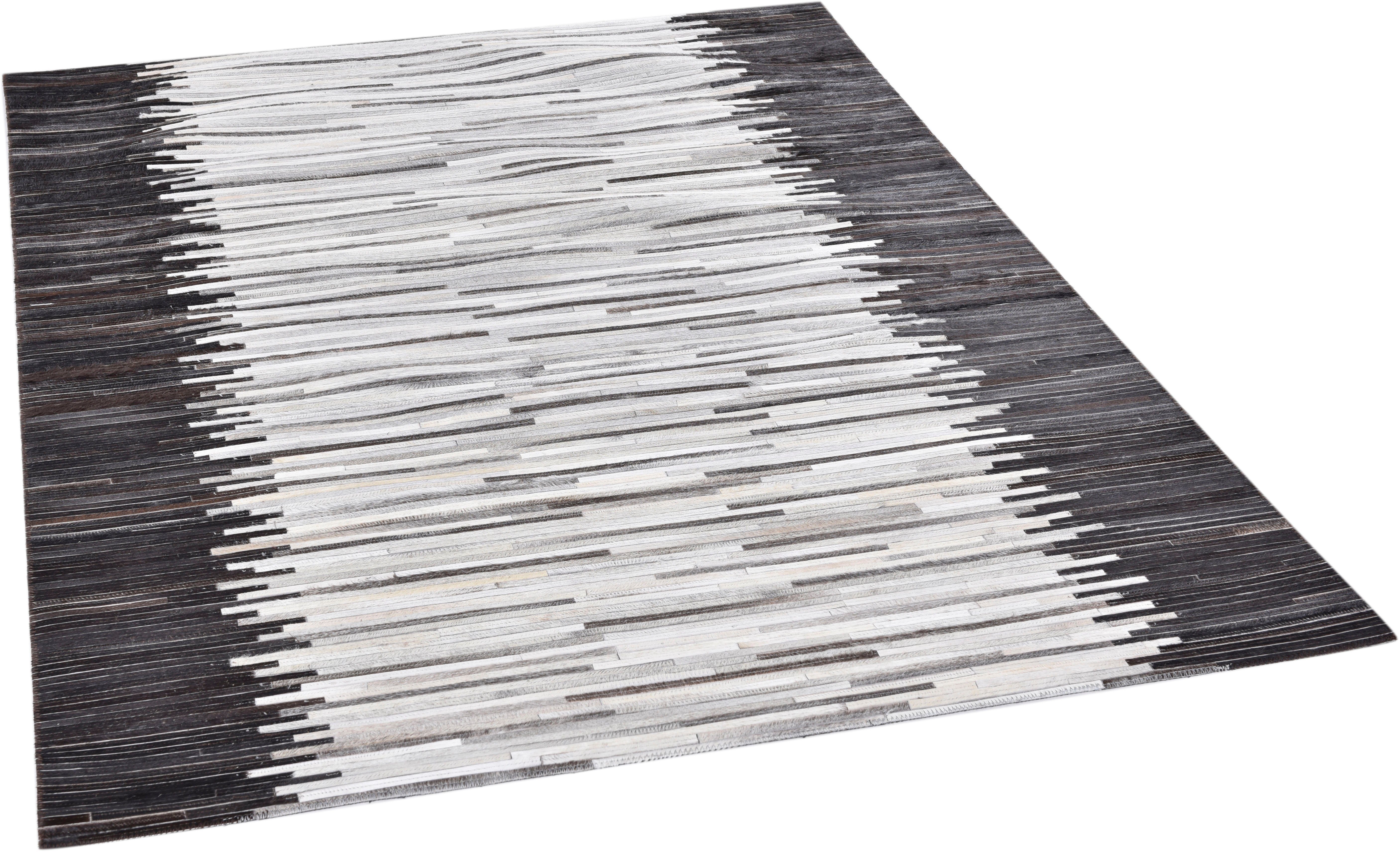 THEKO Vachtvloerkleed Kobe-strepen Patchwork, met de hand genaaid, echte runderhuid in natureltinten