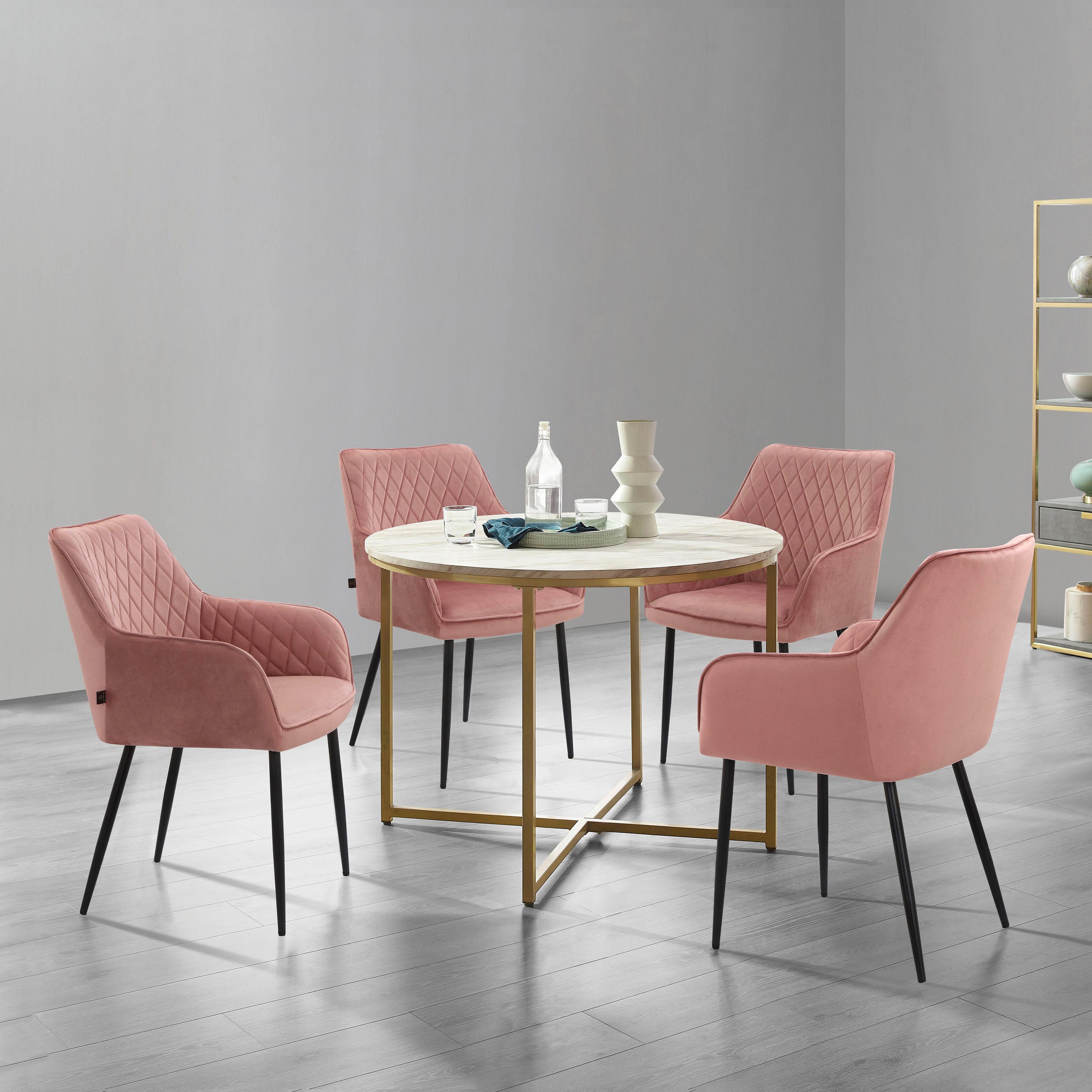 Leonique Eettafel Gondat met tafelblad in marmer-look, onderstel van metaal goudkleurig, hoogte 76 cm (1 stuk)