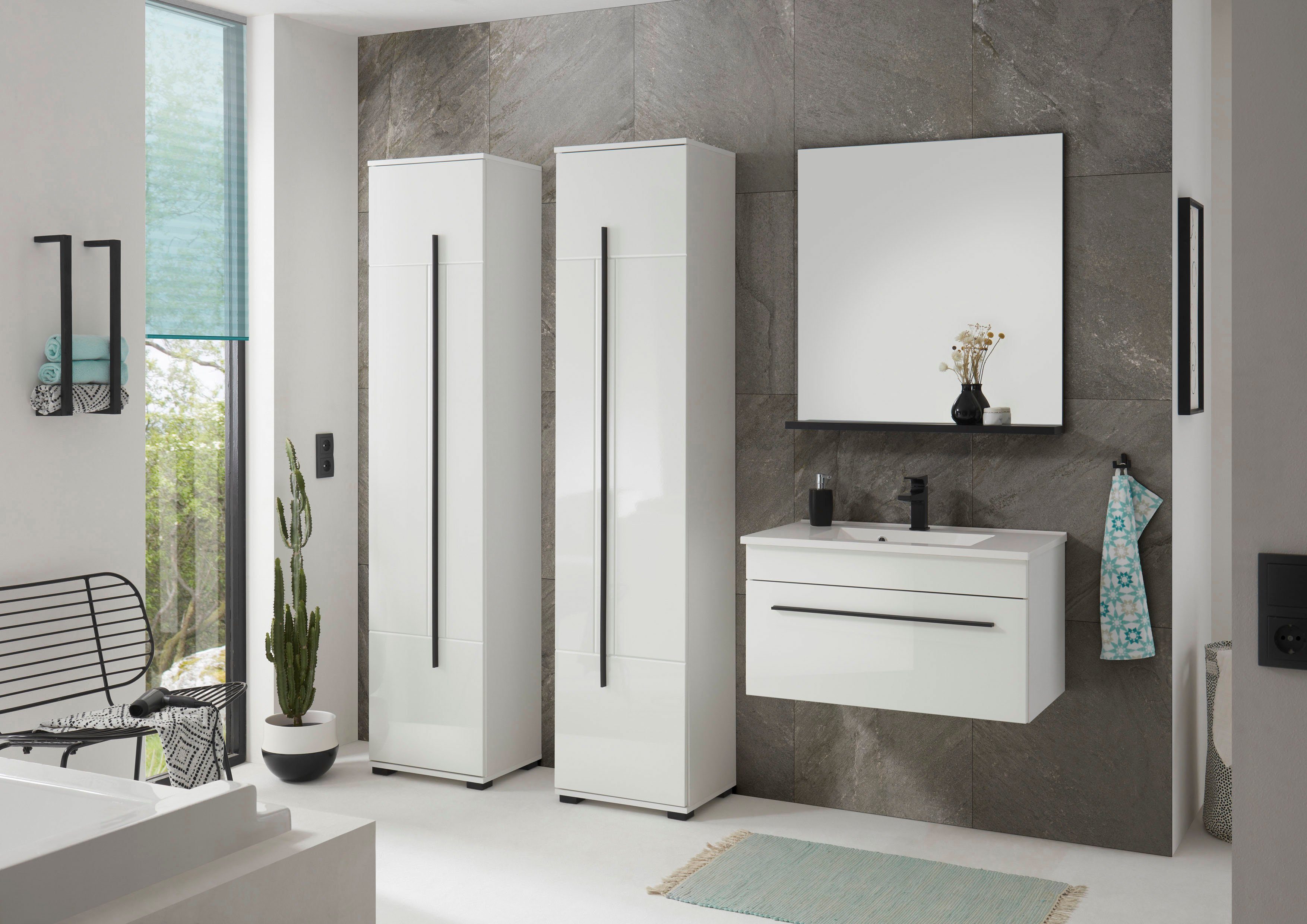 INOSIGN Hoge kast Cantara, Badschrank in Hochglanz Weiß, Hochschrank im modernen Design