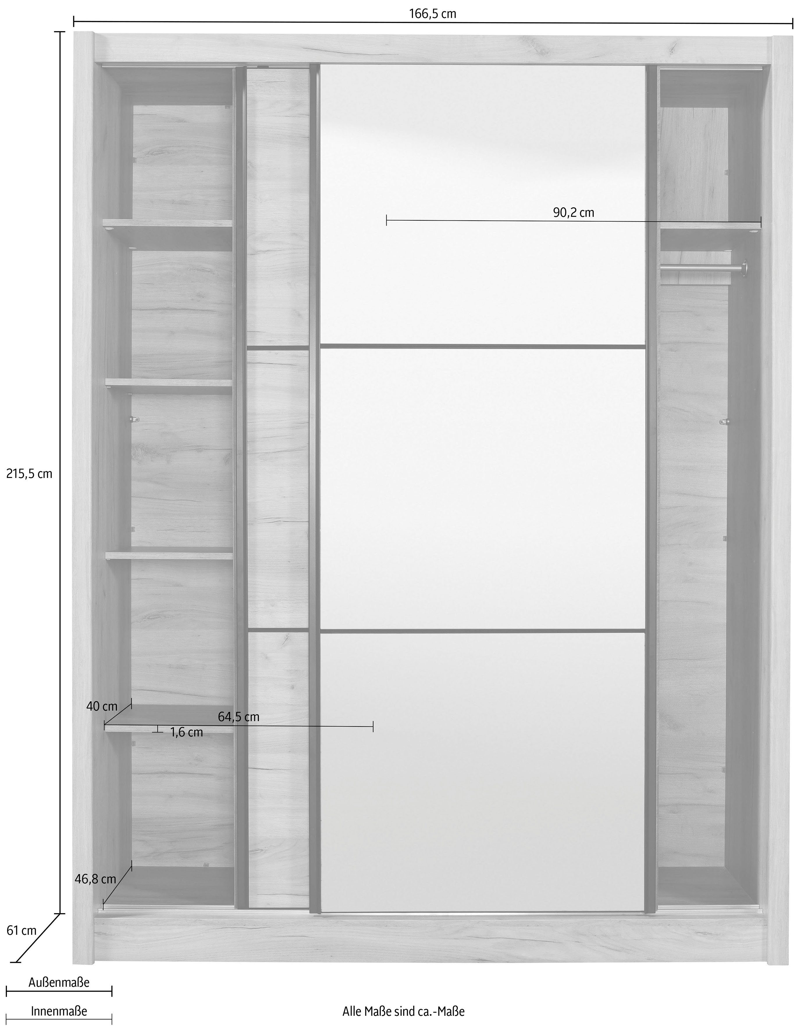 INOSIGN Zweefdeurkast Navara kledingkast met spiegel linnenkast garderobe met royale binnenuitrusting, fsc®-gecertificeerd, in 3 breedtes