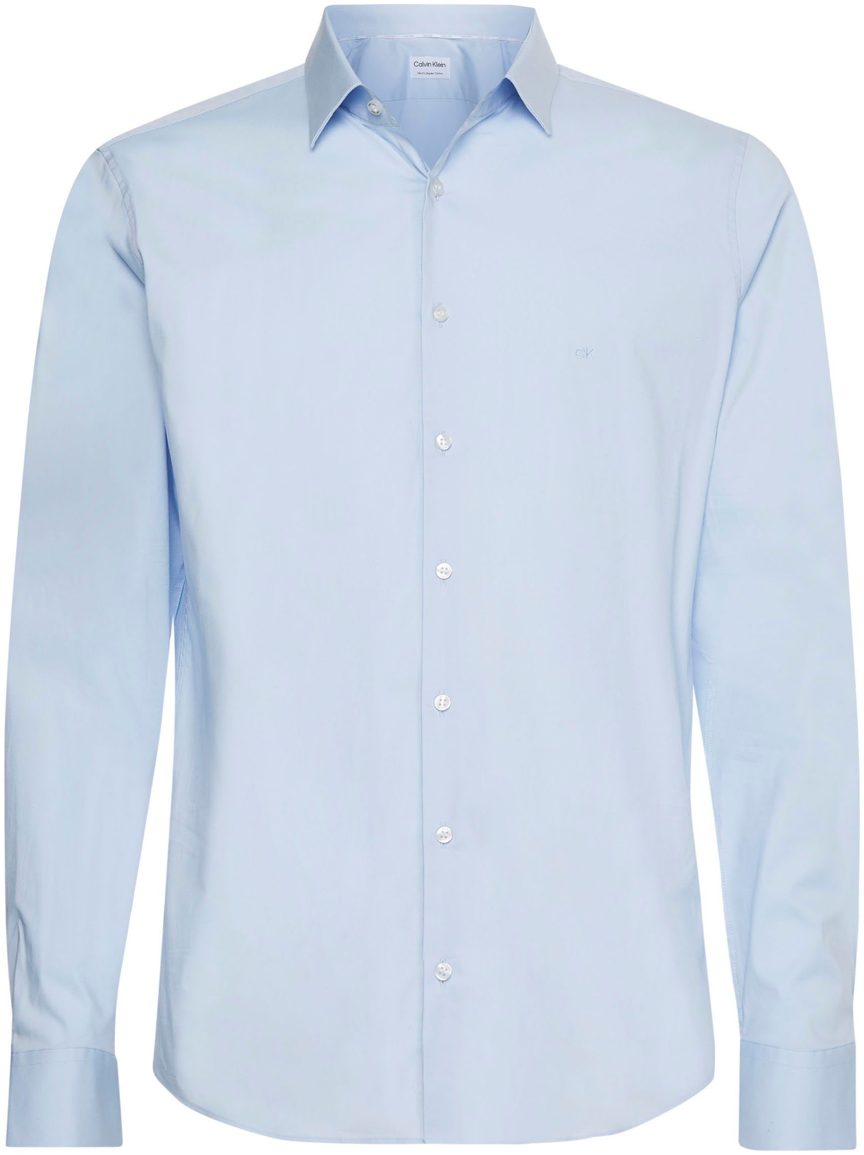 Calvin Klein Businessoverhemd POPLIN STRETCH SLIM SHIRT met kent-kraag, logoprint op borsthoogte