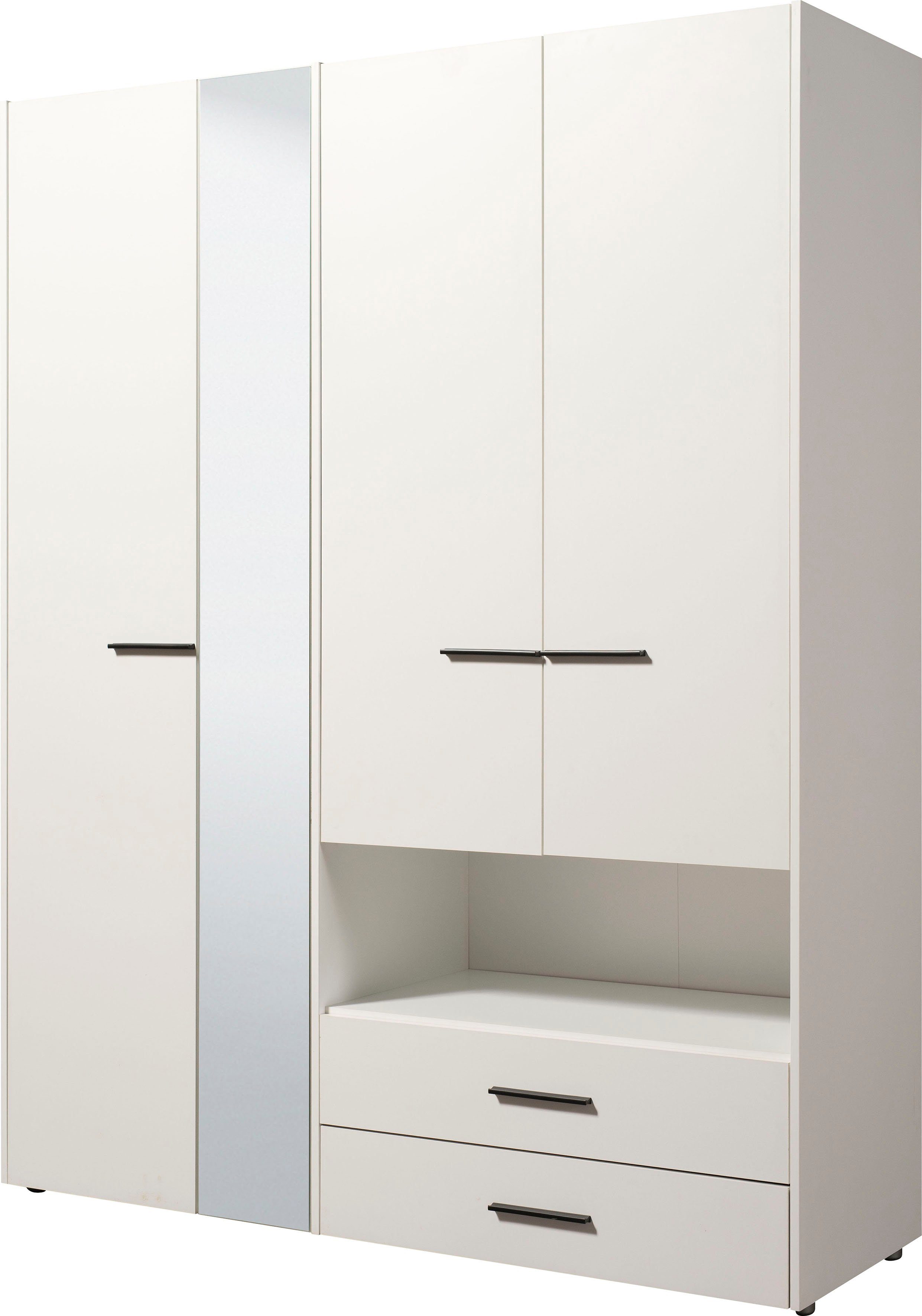 INOSIGN Kledingkast Leon, FSC®-gecertificeerd houtmateriaal met spiegel, binneninrichting en 2 lades, 127,5x55x205,5 cm