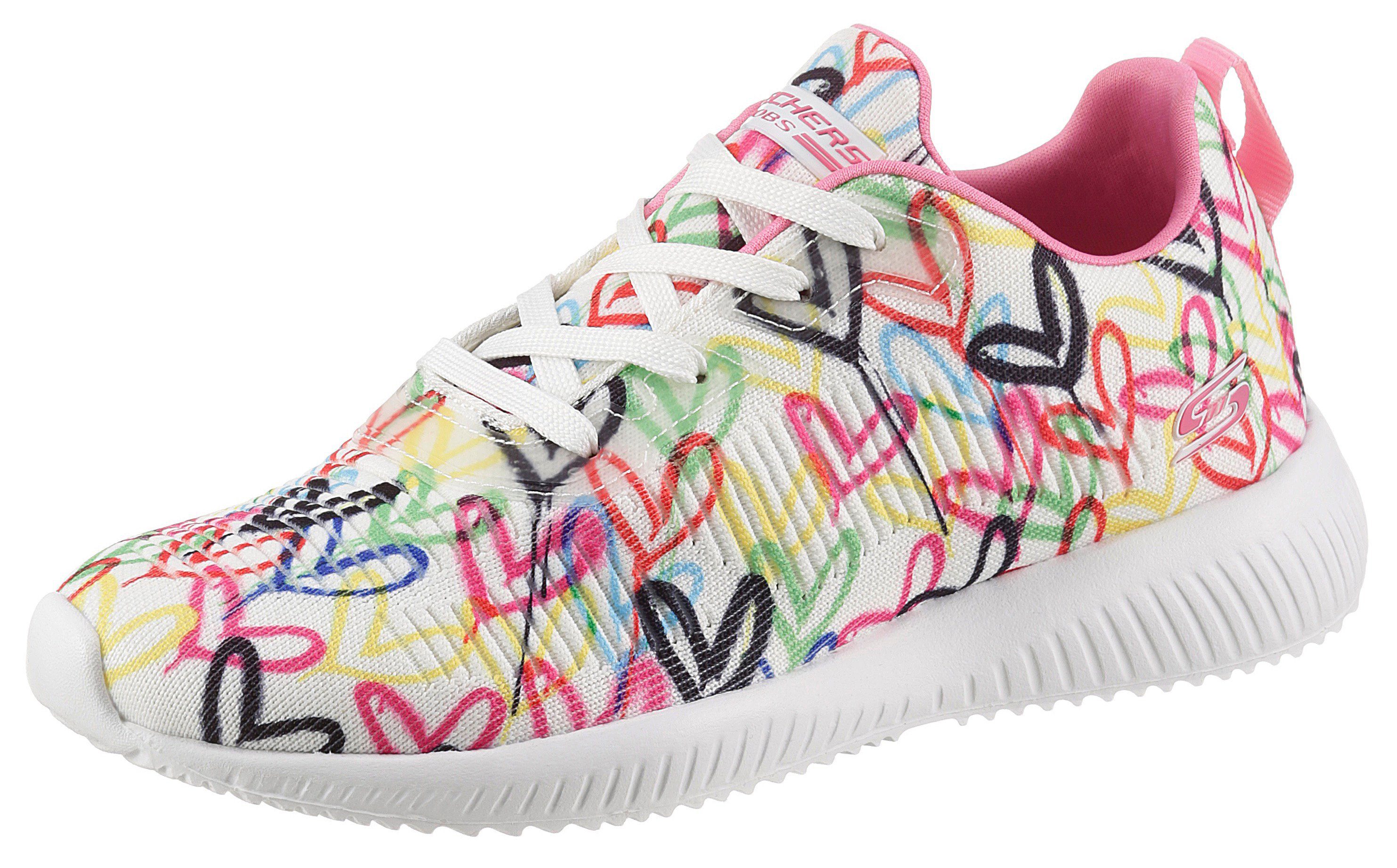 Skechers Sneakers BOBS SQUAD met allover hartjesprint, vrijetijdsschoen, lage schoen, veterschoen
