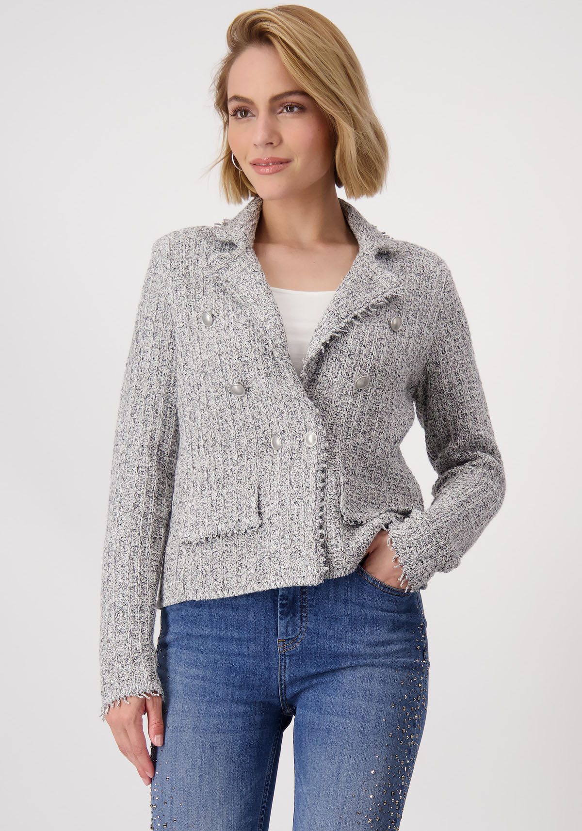 Monari Korte blazer Jas gebreide blazer tweed dames korte blazers maat 46 grijs