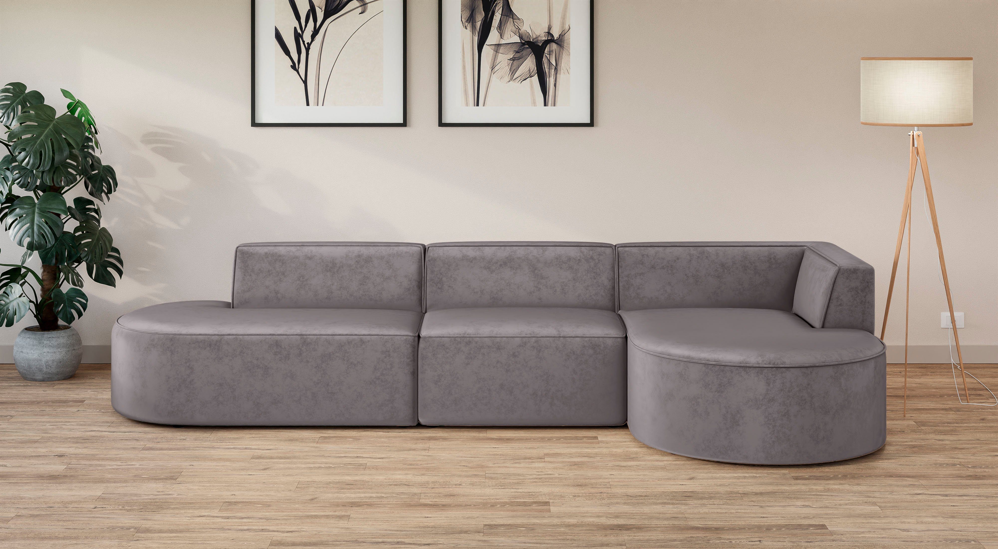 andas Hoekbank EIVIND designerbank met ottomane rechts/links, B/D/H: 343/159/72 cm