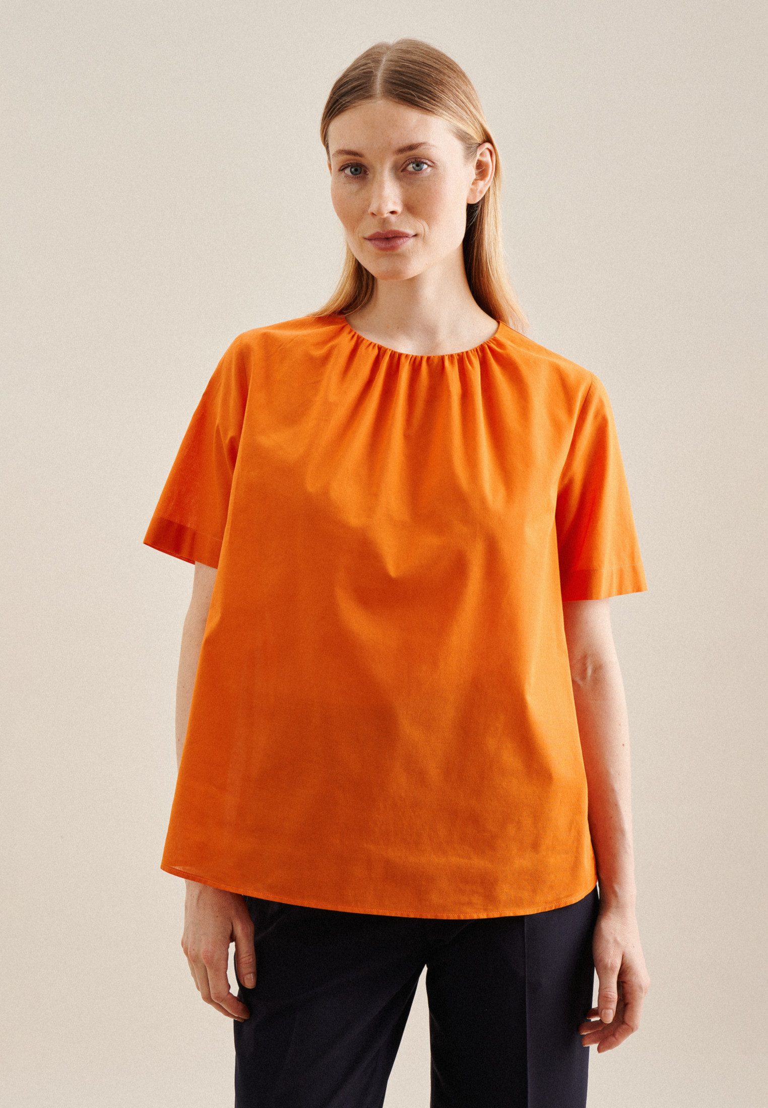 seidensticker Shirtblouse Zwarte roos Korte mouwen ronde hals uni dames blouses maat L (40) oranje