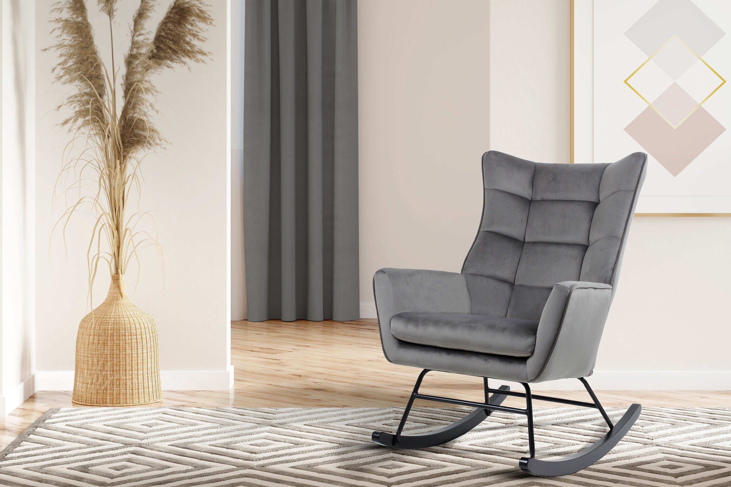 Kayoom Schommelstoel Bryana 125, Relaxstoel om te schommelen, metalen frame met houten slede (1 stuk)