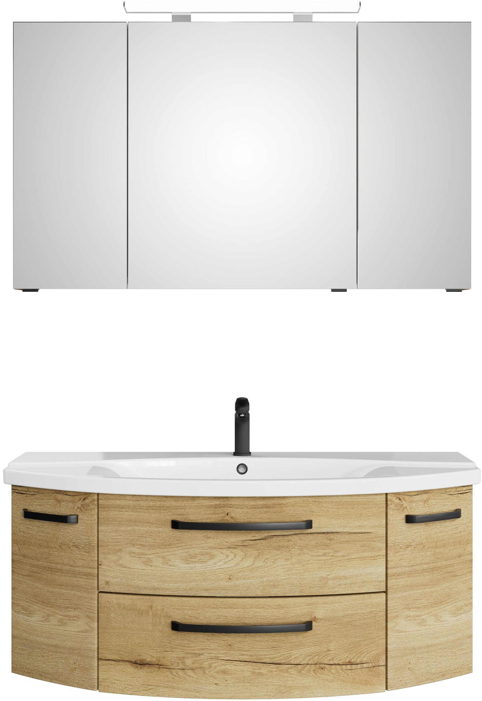 Saphir Badmeubelset Serie 4010 2-delig keramische wastafel met LED-spiegelkast Badkamer set 120,5 cm breed, incl. deurdemper, 5 deuren, 2 lades (set)
