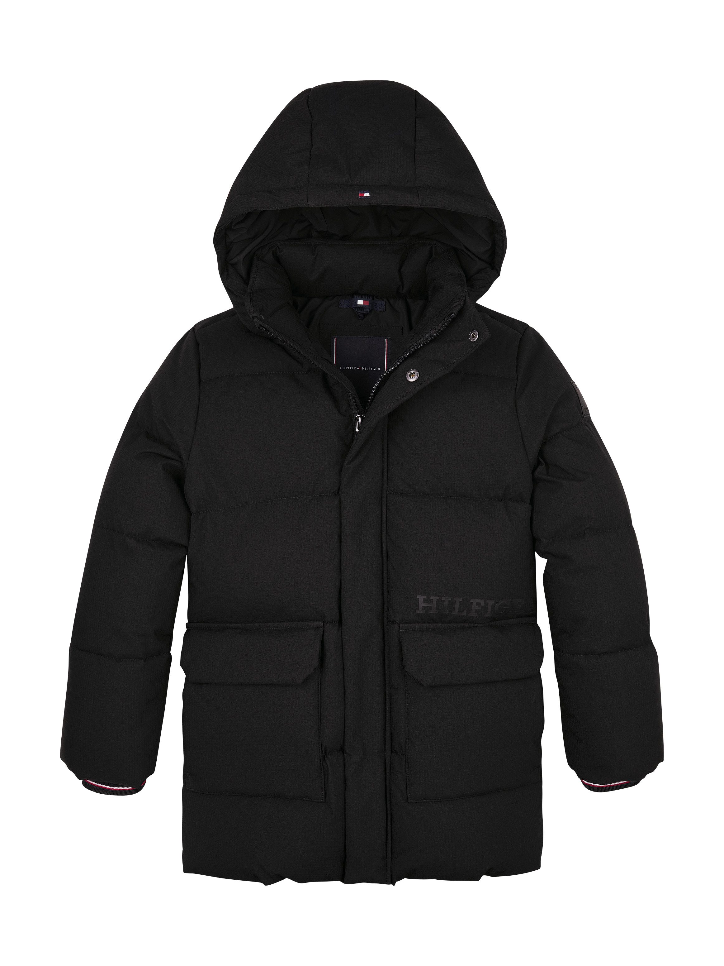 Tommy Hilfiger Gewatteerde jas MONOTYPE RIBSTOP PUFFER JACKET met contraststrepen, logo-inscriptie