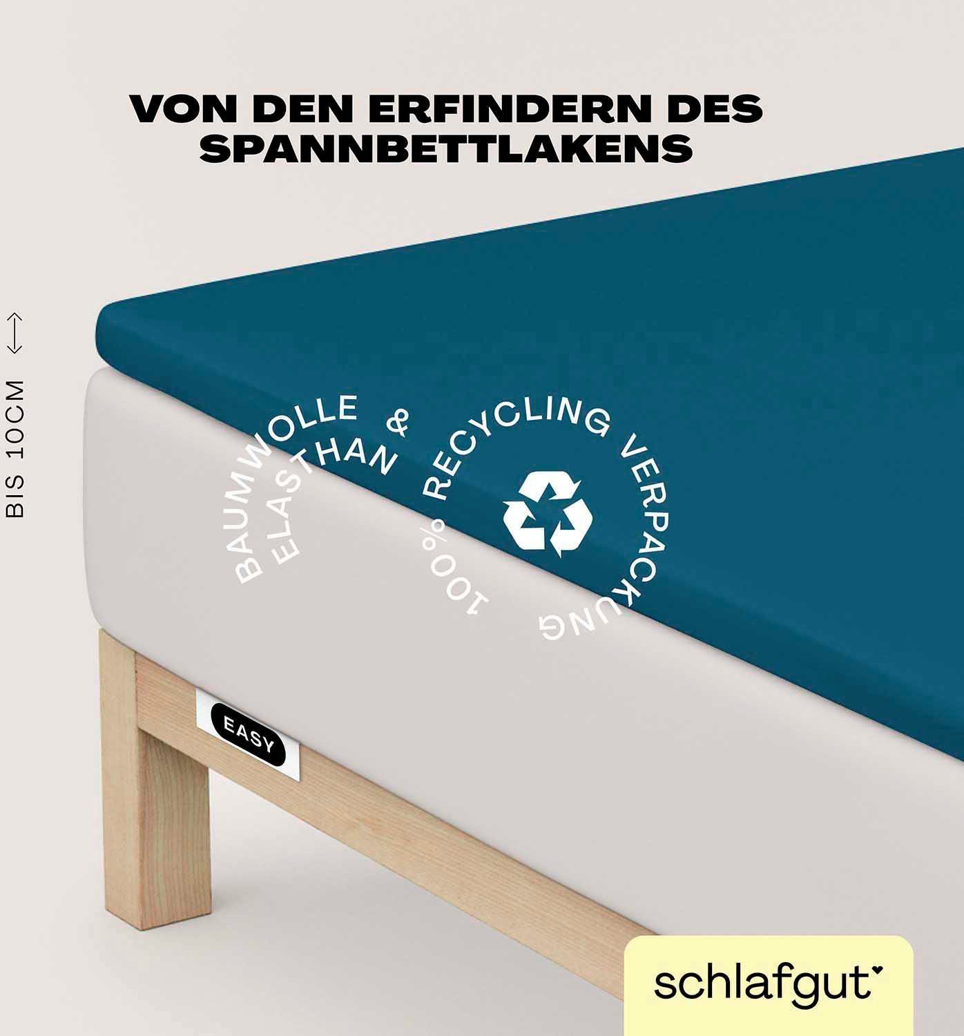 Schlafgut Hoeslaken EASY jersey elastaan topper (1 stuk) hoeslakens maat 180-200 cm x 200-220 cm blauw