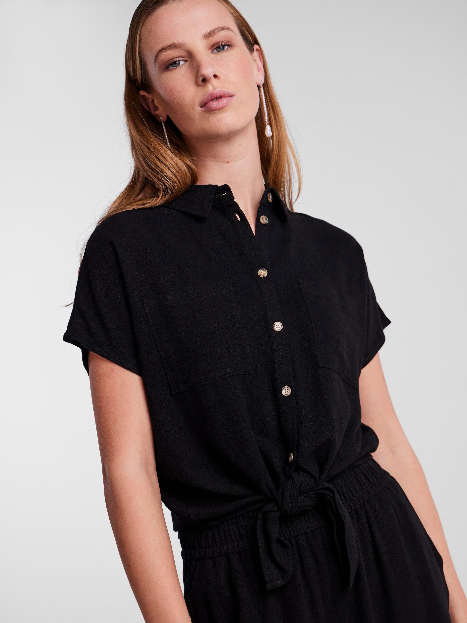pieces Blouse met korte mouwen PCVINSTY SS LINEN TIE SHIRT NOOS