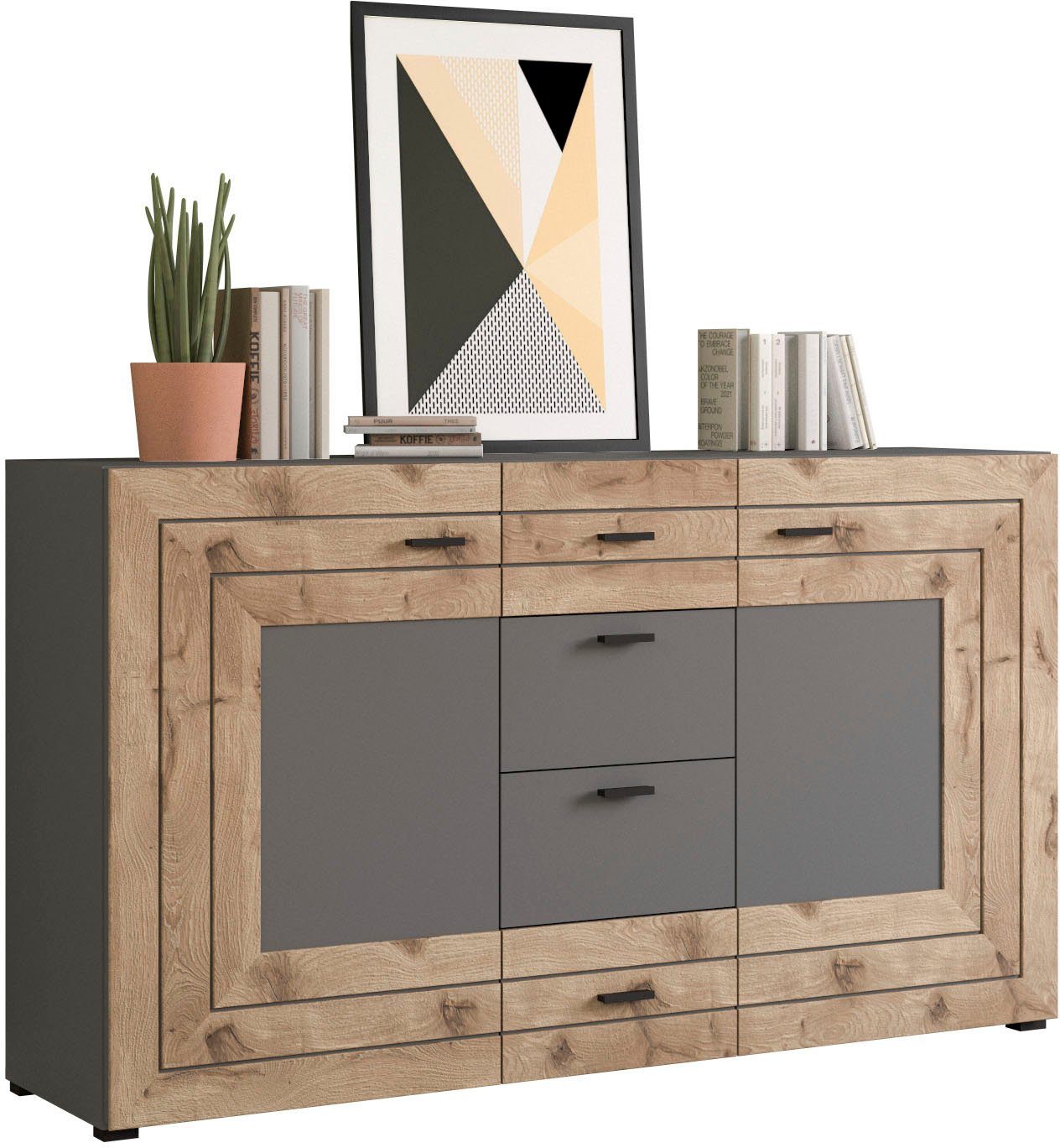 INOSIGN Dressoir Aalborg, breedte 160 cm, 4 lades, 2 deuren, 6 vakken, metalen handgrepen