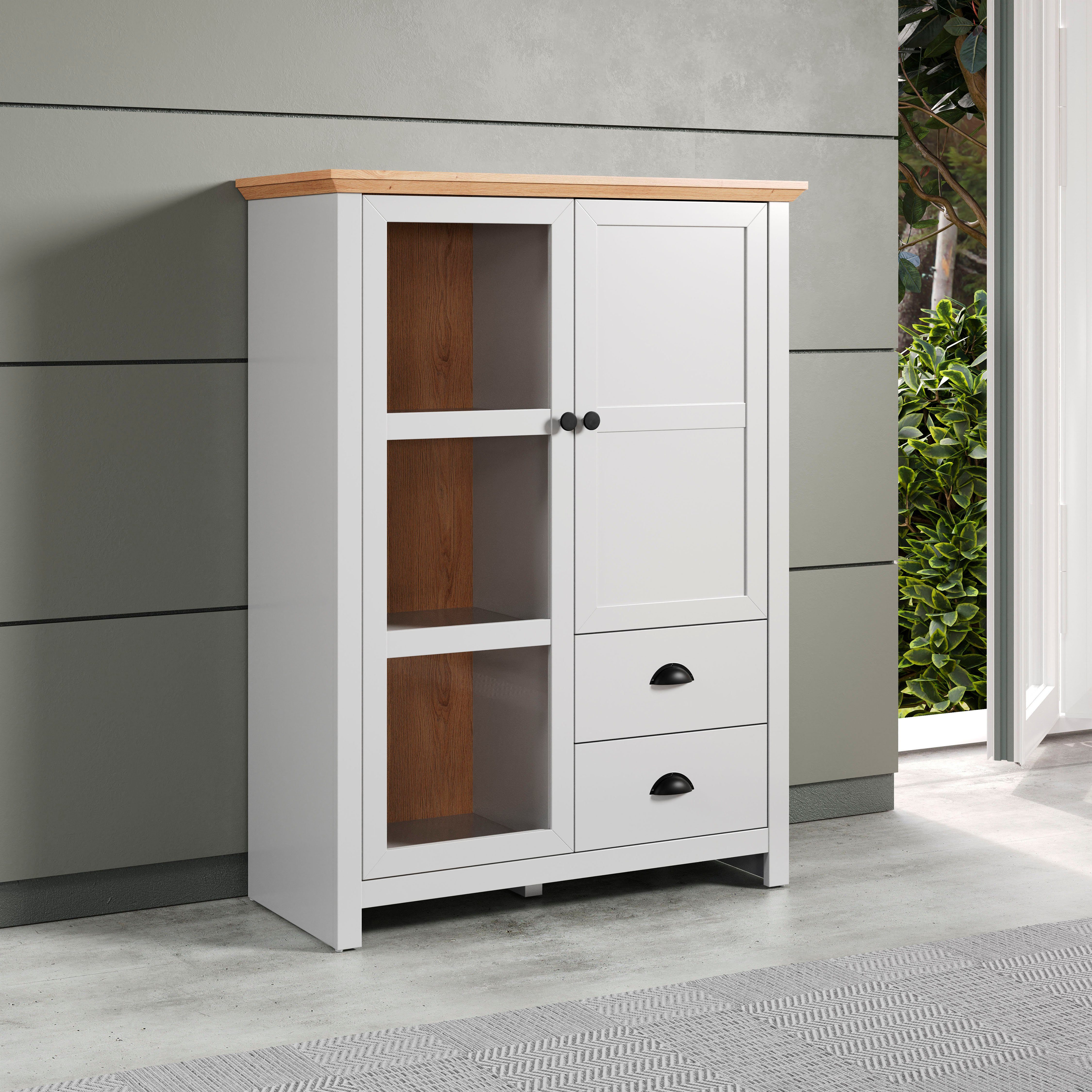 Home affaire Highboard Herzwill Breedte 97 cm, hoogte 130 cm, bergruimte, deuren en romp, mat grijs