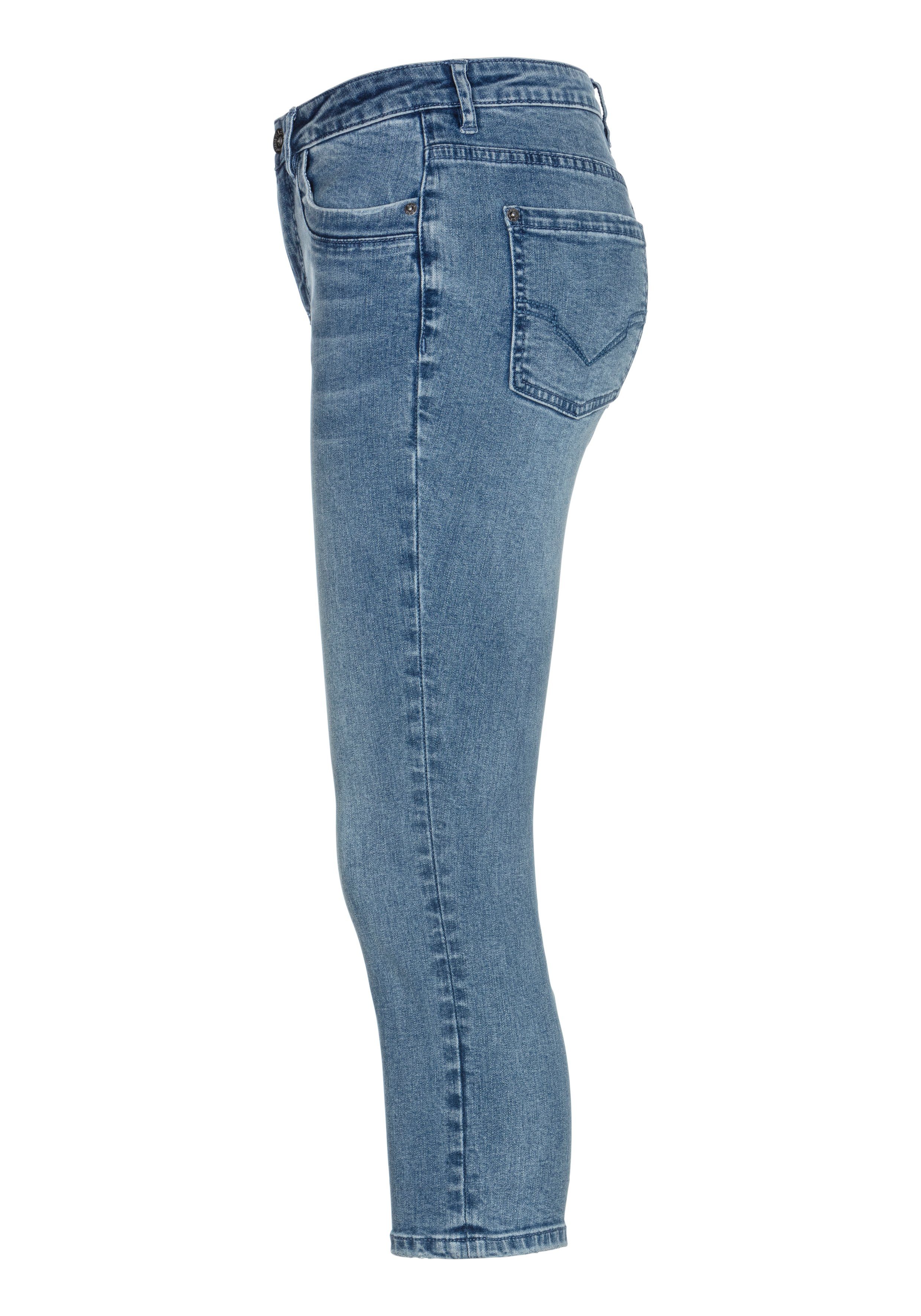 H.I.S Capri jeans smalle broekpasvorm opgerolde pijpafsluitingen hoge taille