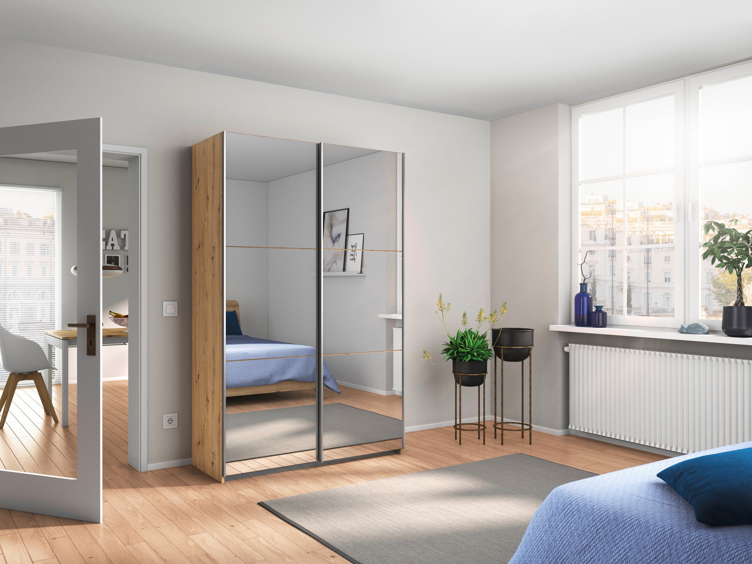 rauch Zweefdeurkast Kledingkast kast garderobe REFLECT inclusief praktische binneninrichting met veel opbergruimte made in germany
