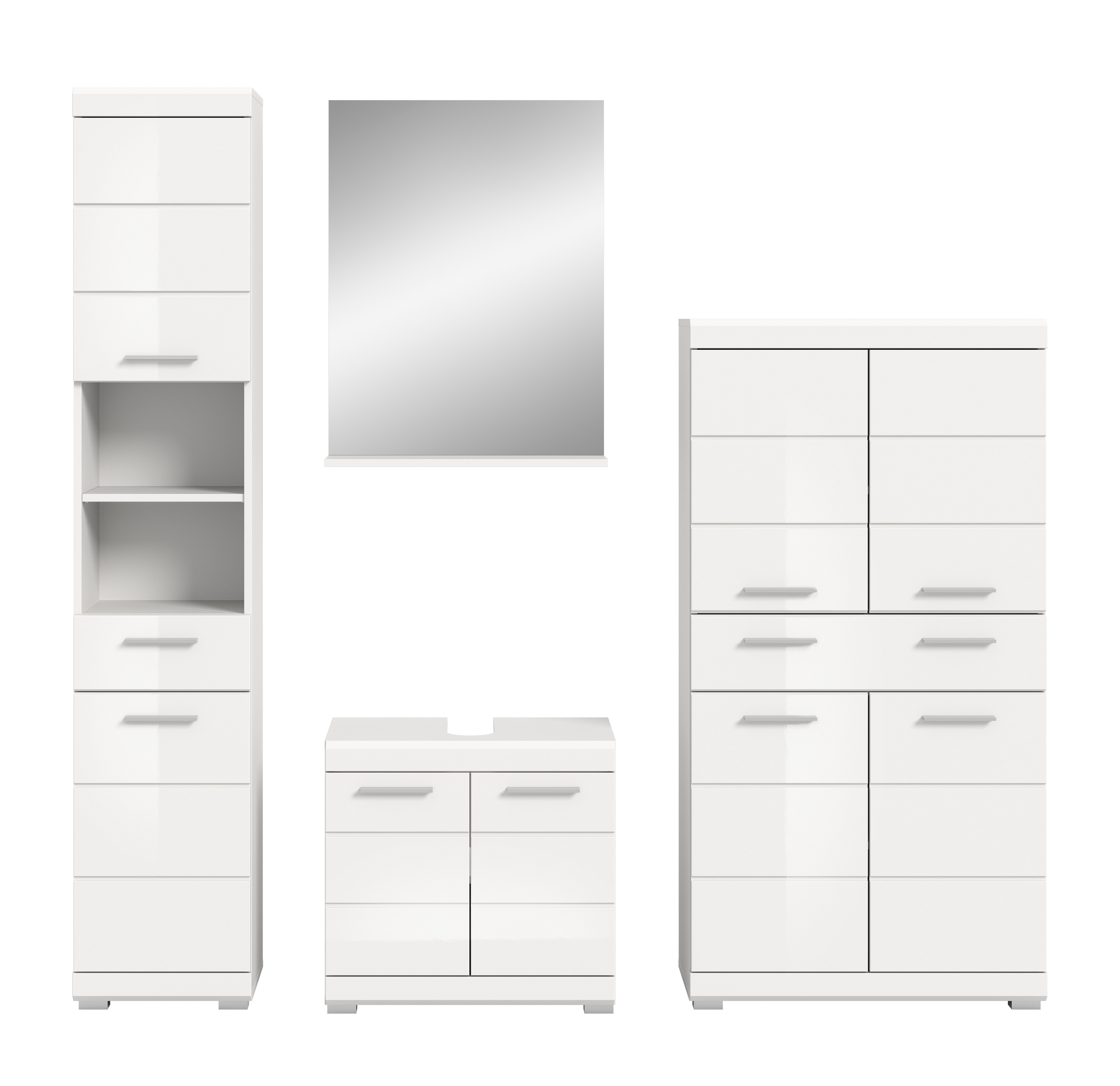 INOSIGN Badkamerserie Siena, 4-delig, bestaande uit: Hoge kast, wastafelonderkast, badkamer spiegel, middenkast (set, 4-delig)