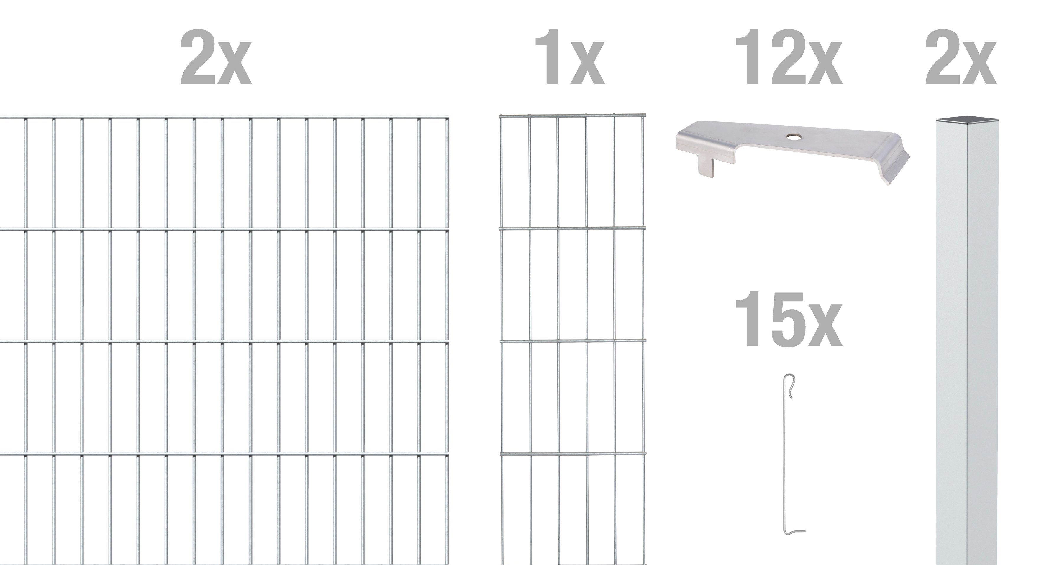 GAH Alberts Schanskorf Cluster-Gabionen aanbouwset verzinkt, 2 m breed, verschillende hoogtes (set) hekken maat 2 m x 80 cm zilver