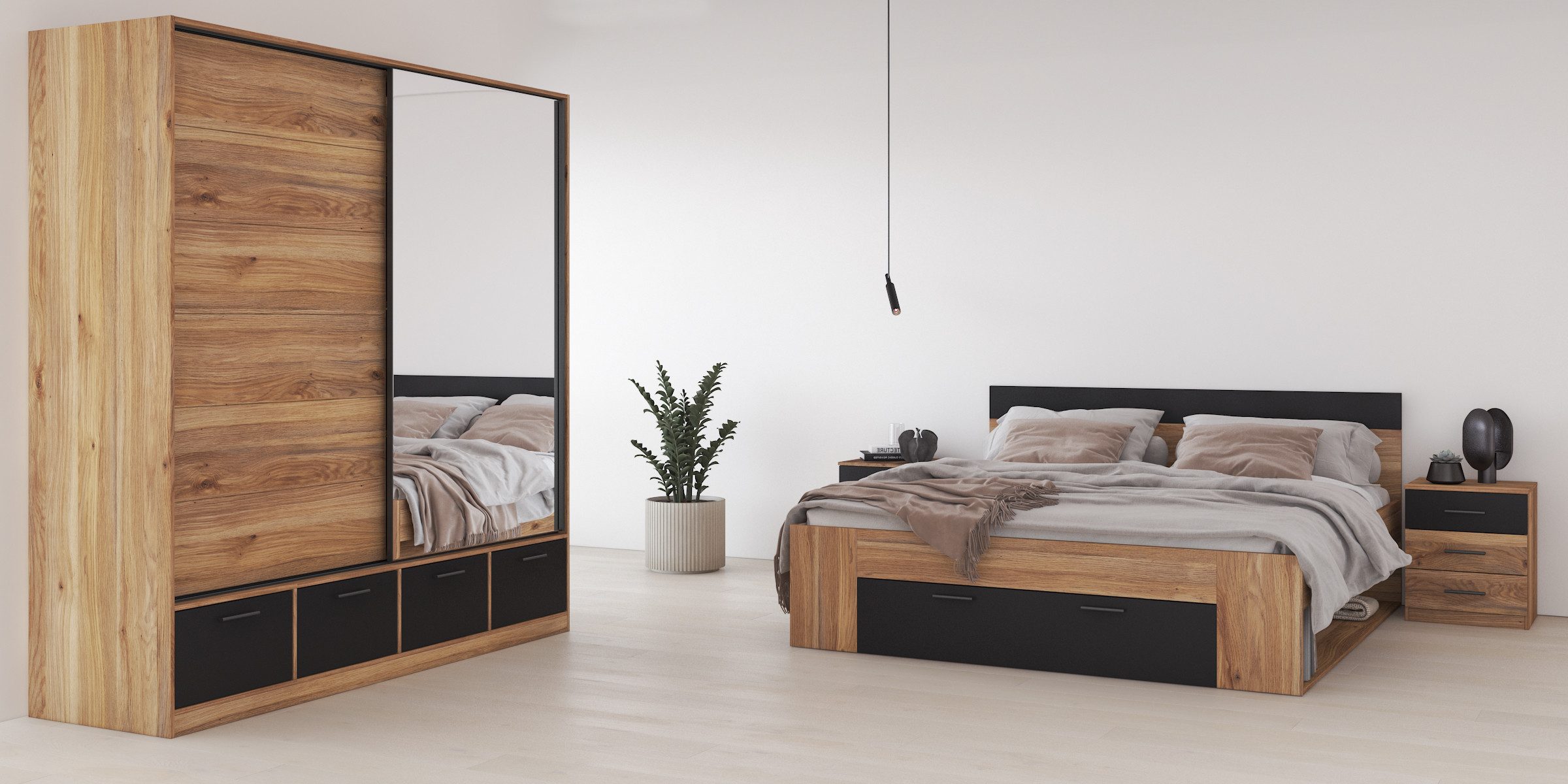 INOSIGN Slaapkamerserie Faweza, Set van 4 (Bed 180 cm, 2xNako, Schuifdeurkast)