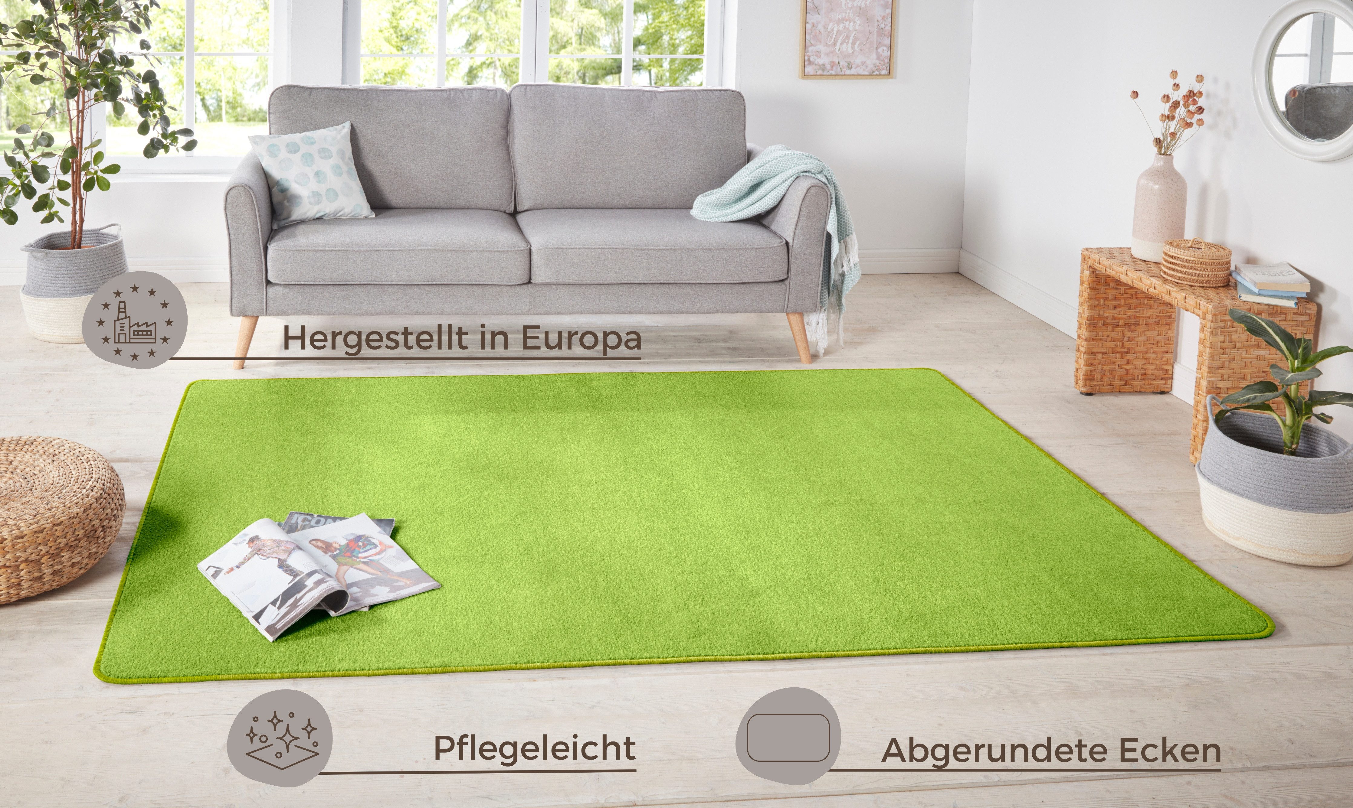 HANSE Home Vloerkleed Shashi Kortpolig, effen kleuren, loper, zacht, eetkamer, kinderkamer, gang