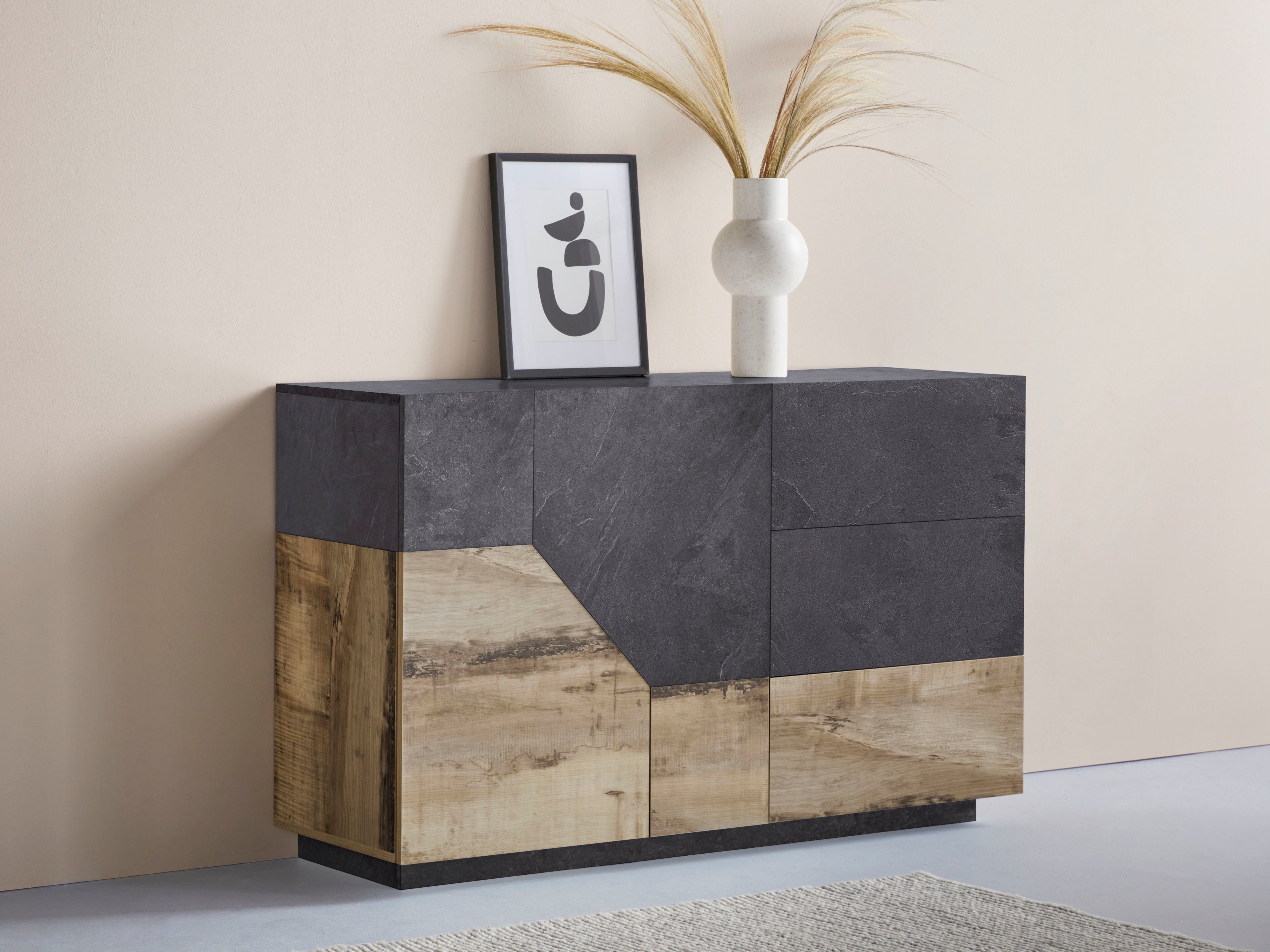 INOSIGN Dressoir ALIEN commode, kast, dressoir met 2 deuren en 3 lades dressoirs beige