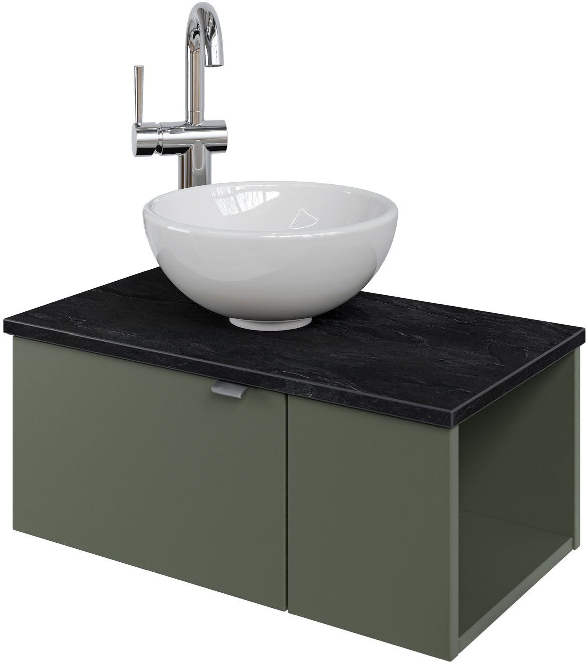 Saphir Wastafelonderkast Serie 6915 wastafel met onderkast voor gastenbadkamer, tweede toilet (3-delig) wastafelmeubels groen