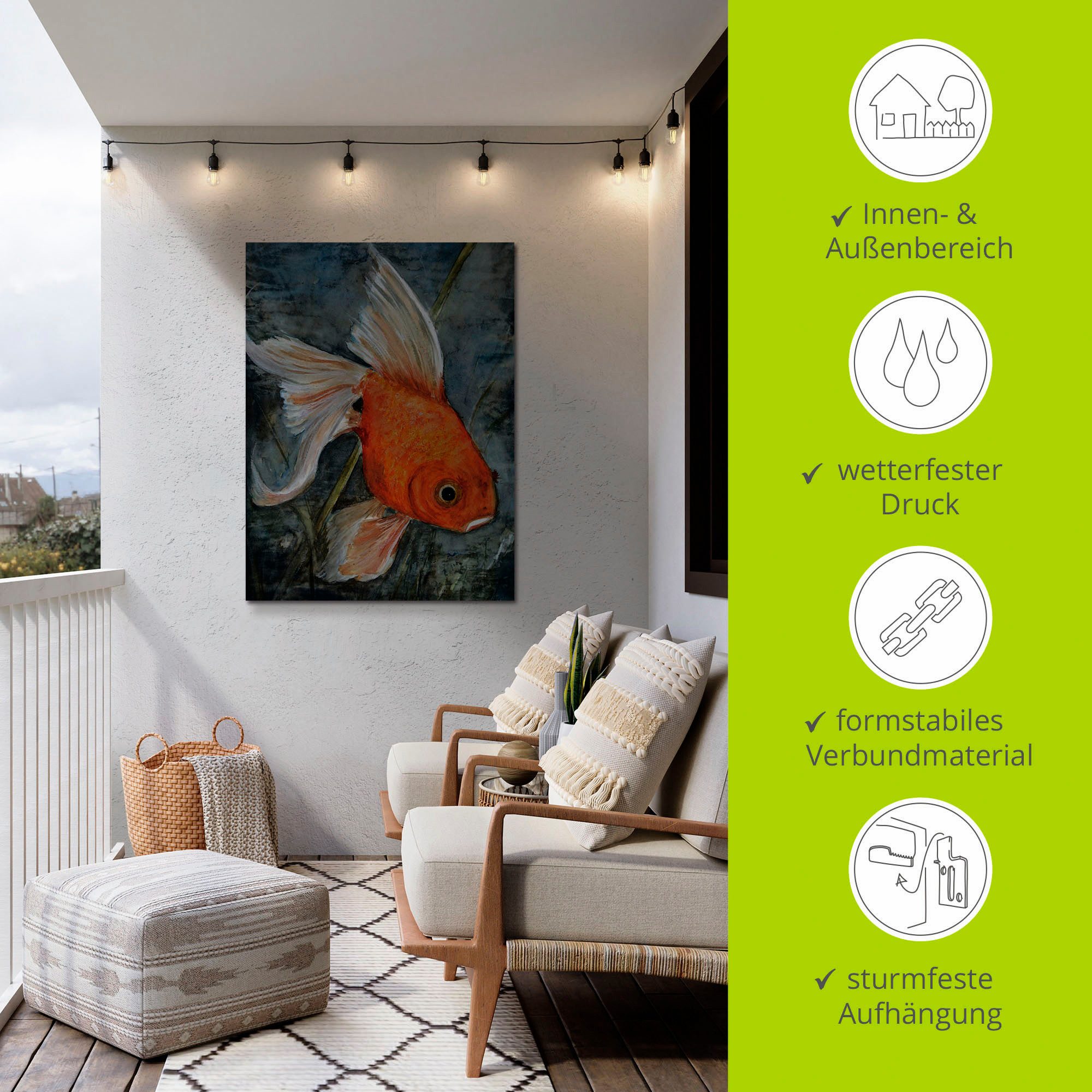 Artland Aluminium dibond print Feng-shui - goudvis geschikt voor binnen en buiten, buitenafbeelding