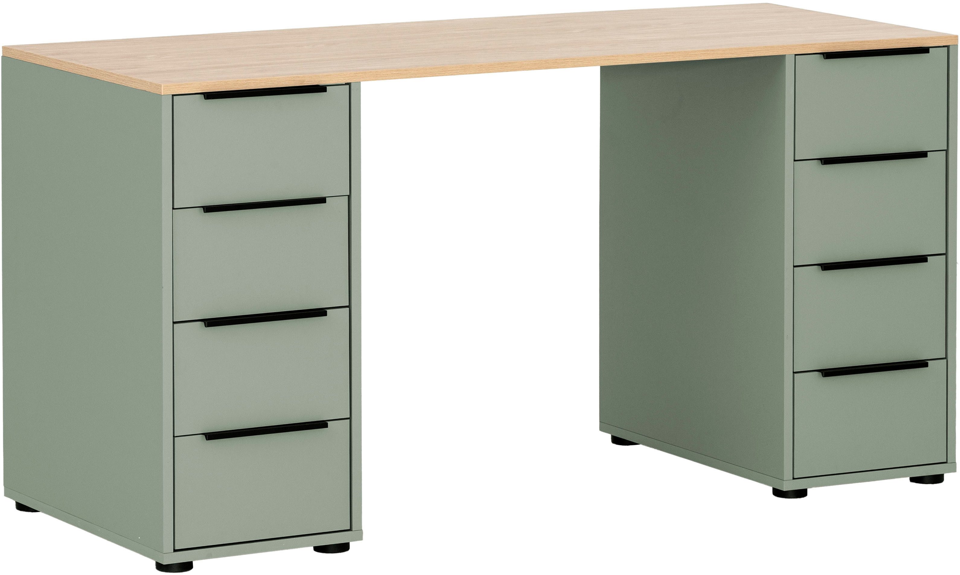 Schildmeyer Bureau Elma, breedte 140 cm Houtdecor met voelbare structuur, metalen beslag, gedeeltelijke uittrekken