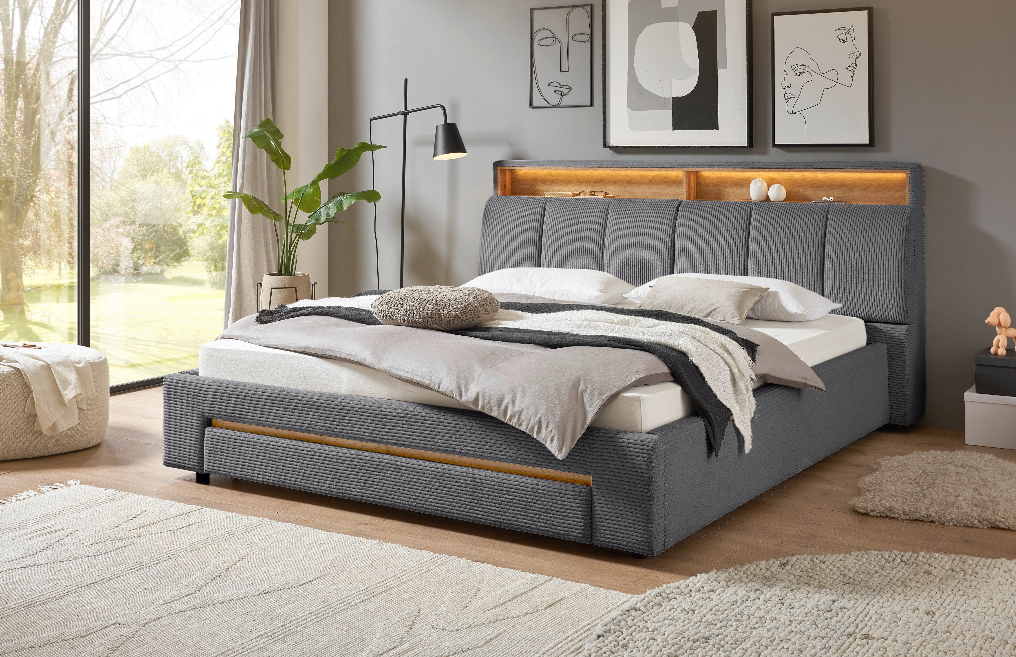 INOSIGN Gestoffeerd bed CiTY/GiRON,, gepolsterd opbergbed, met LED-verlichting Bedkisten met hondenbed of als opbergruimte, opklapbare hoofdeinden