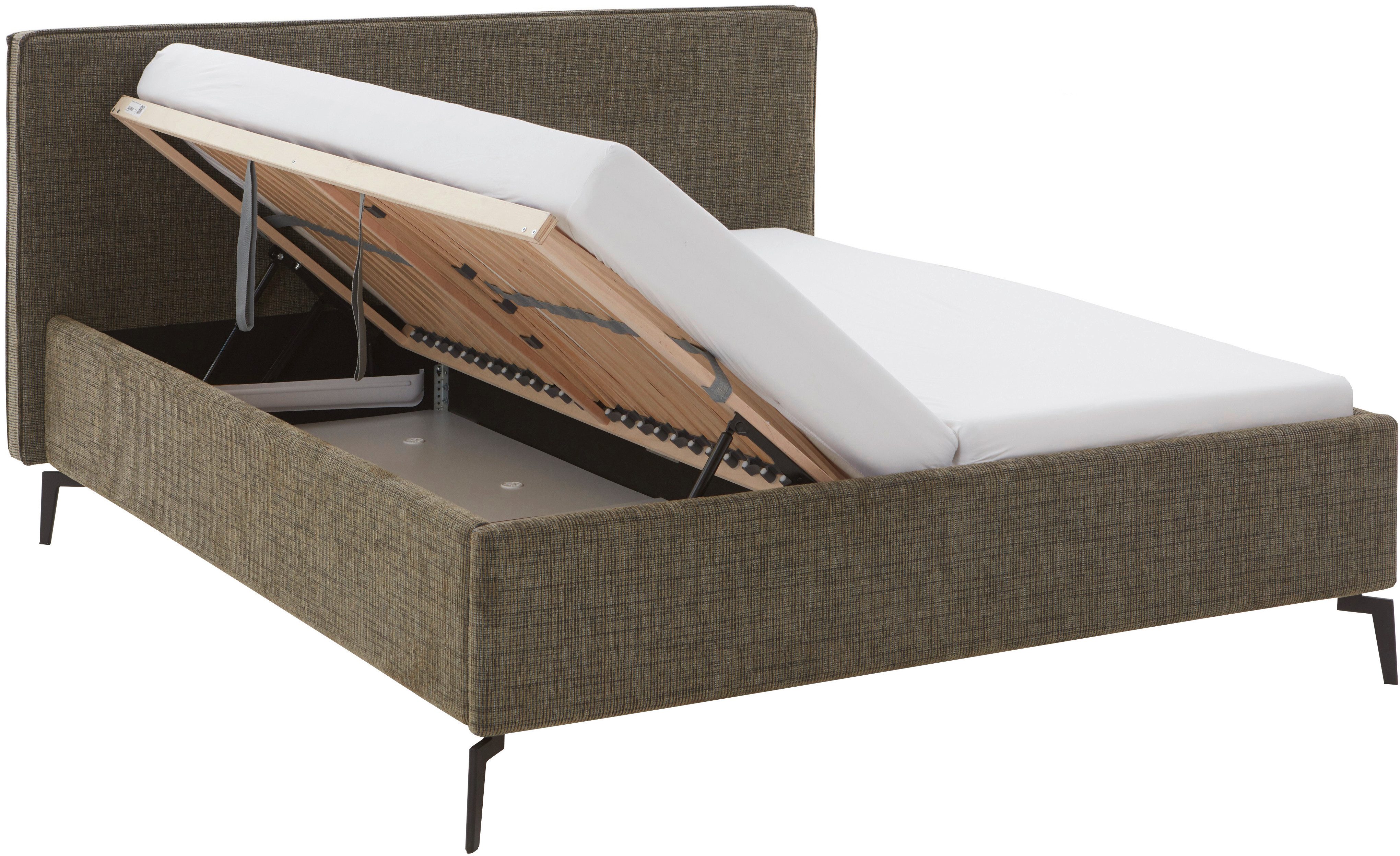 meise.möbel Gestoffeerd bed Riva II met zwarte metalen poten, naar keuze met bedkist
