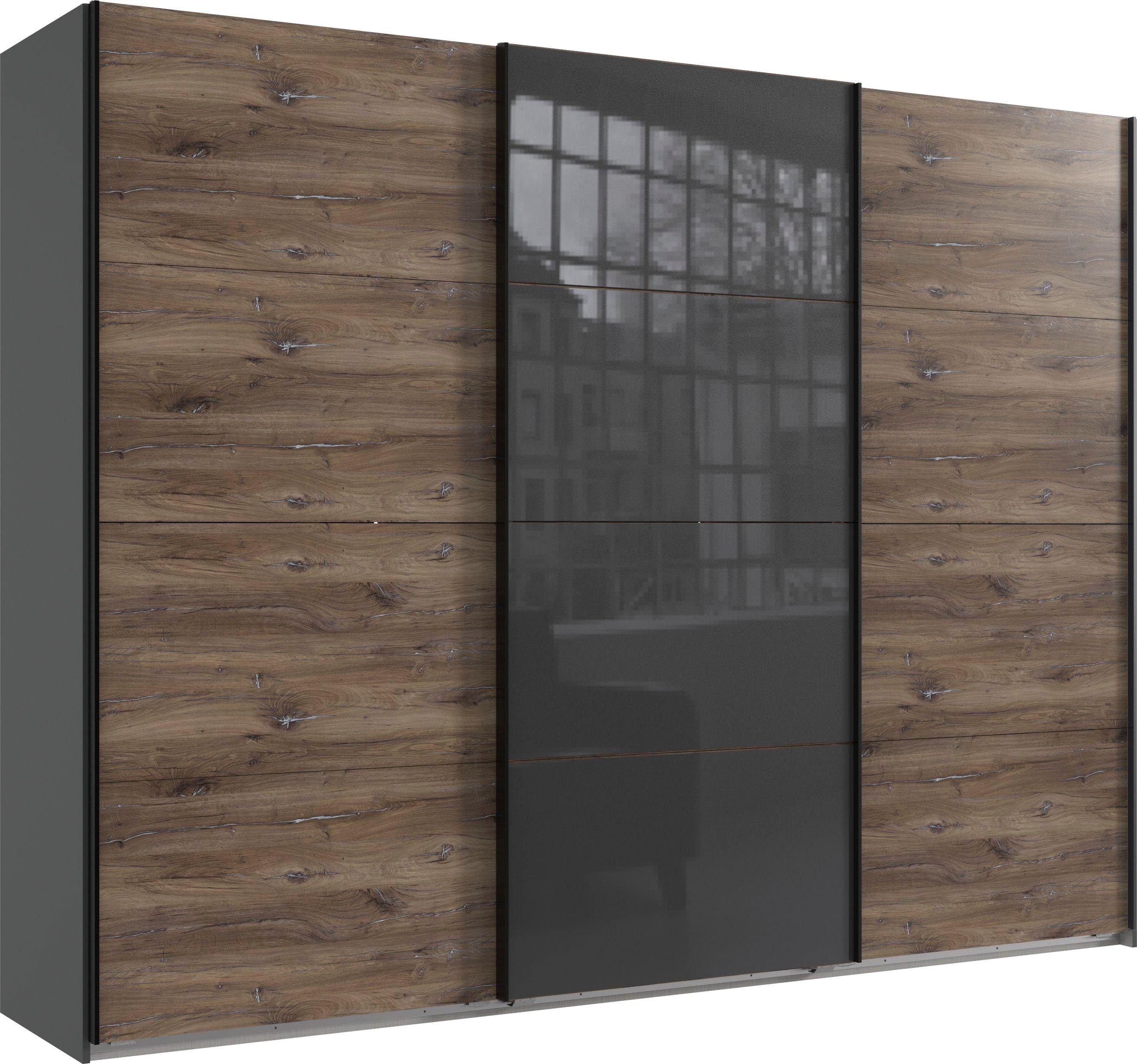 Wimex Zweefdeurkast Norderstedt Inclusief 2 stoffen dozen en 2 extra planken, met glasdeur zweefdeurkasten maat 270 cm x 210 cm x 64 cm zwart