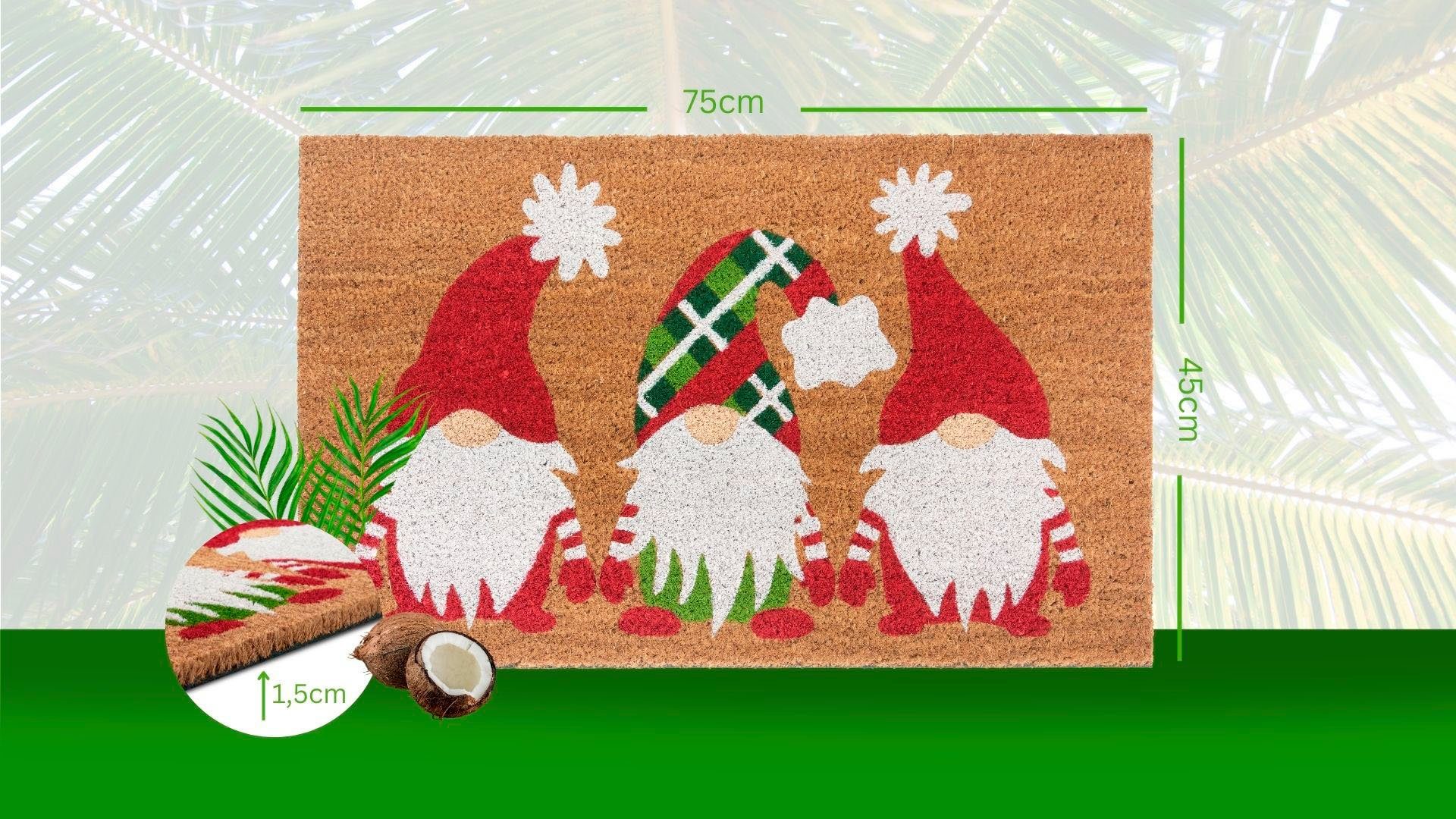 HANSE Home Mat Mix Mats Kokos Christmas Gnomes Kerstmis, vuilafstotende mat, buiten, antislip, binnen, kokosmat