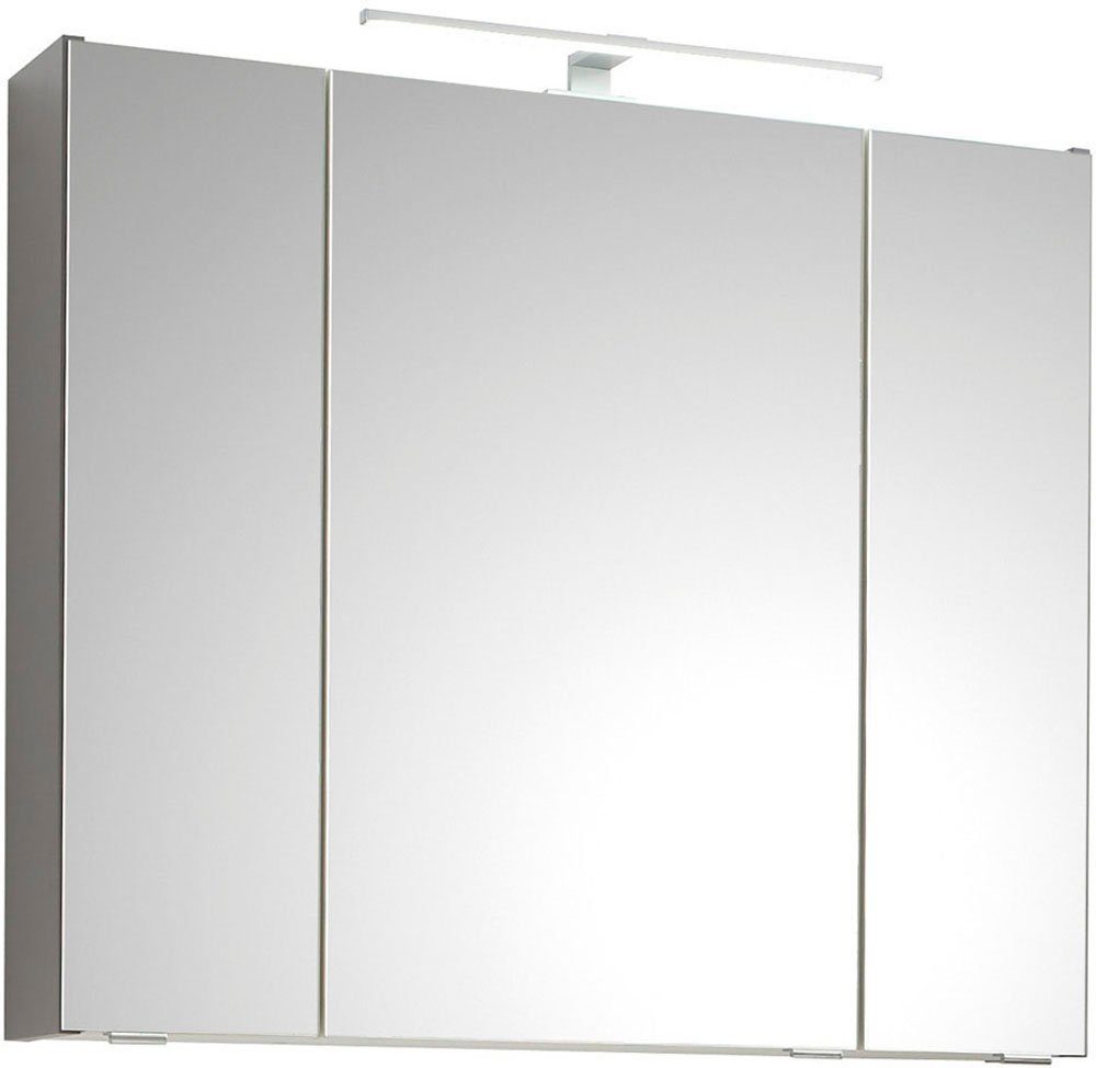 Saphir Badkamerserie Quickset 5-delig, keramische opzetwastafel en LED-spiegelkast Halfhoge kast, onderkast, hangend kastje, inclusief deurdemper, 7 deuren (7-delig)
