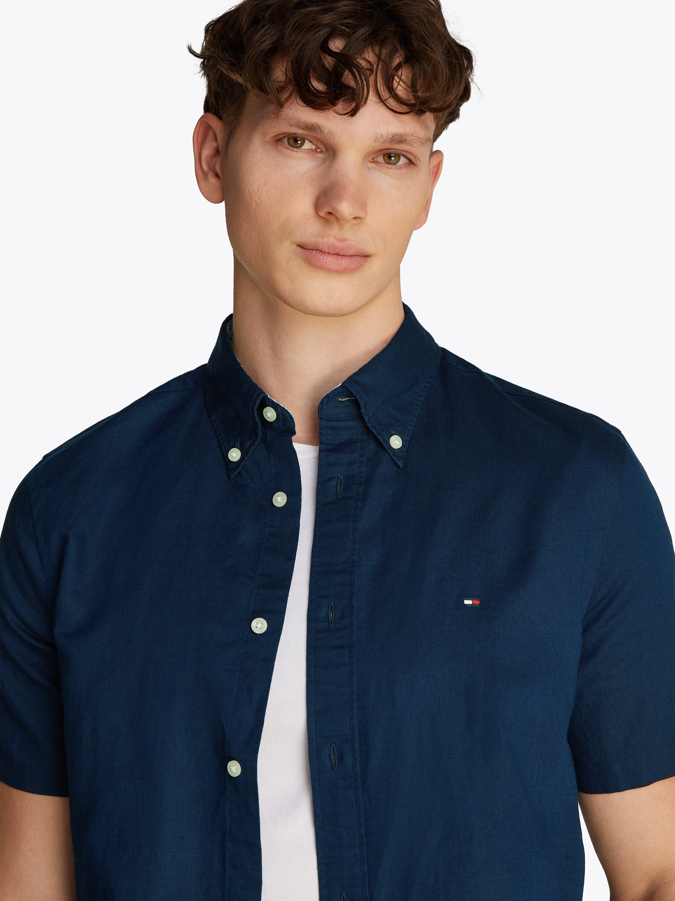 Tommy Hilfiger Overhemd met korte mouwen LINEN BLEND SOLID SS RF SHIRT