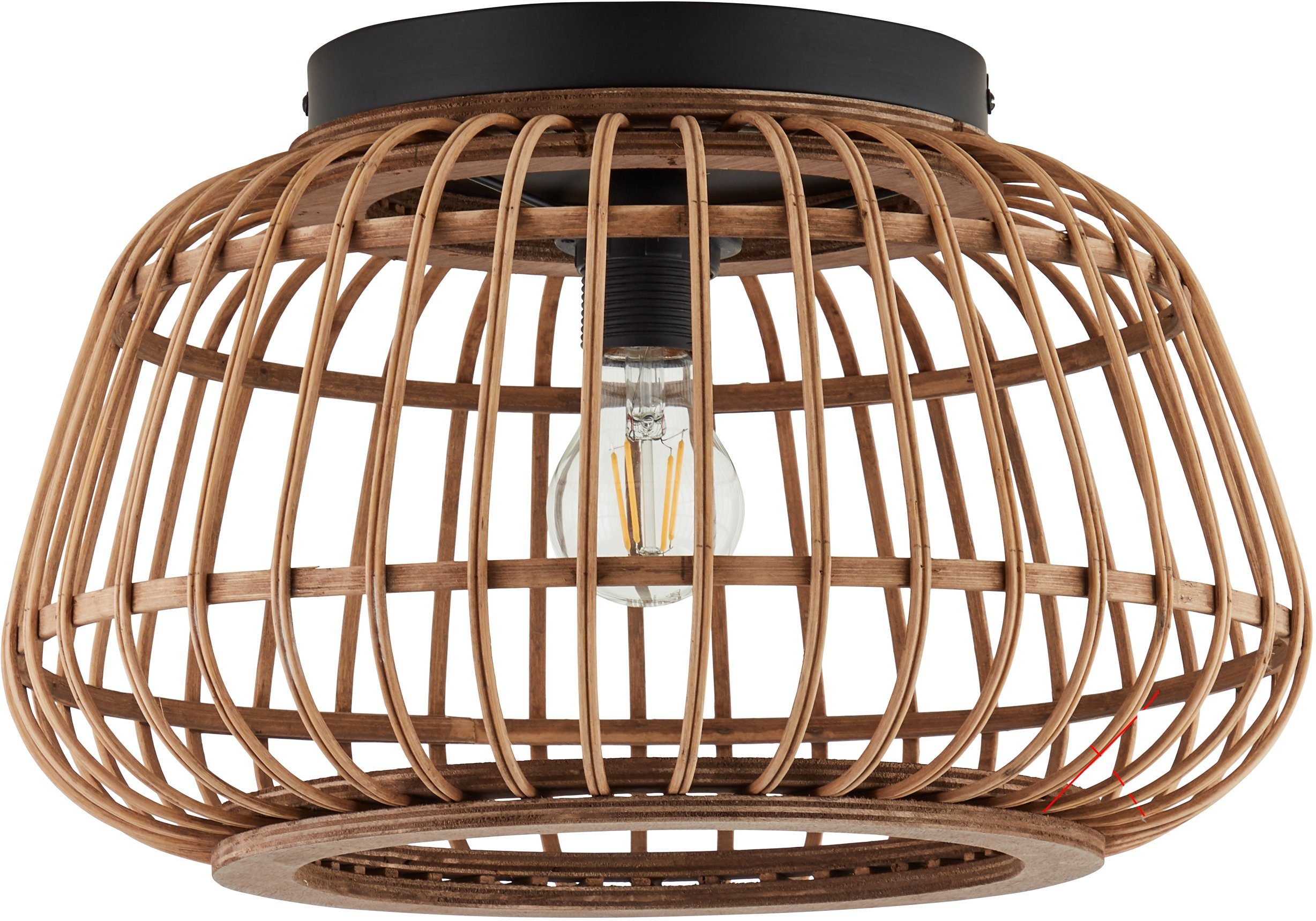 Home affaire Plafondlamp Grazay Plafondlamp met 40 cm diameter, kap van riet - zwart/natuur
