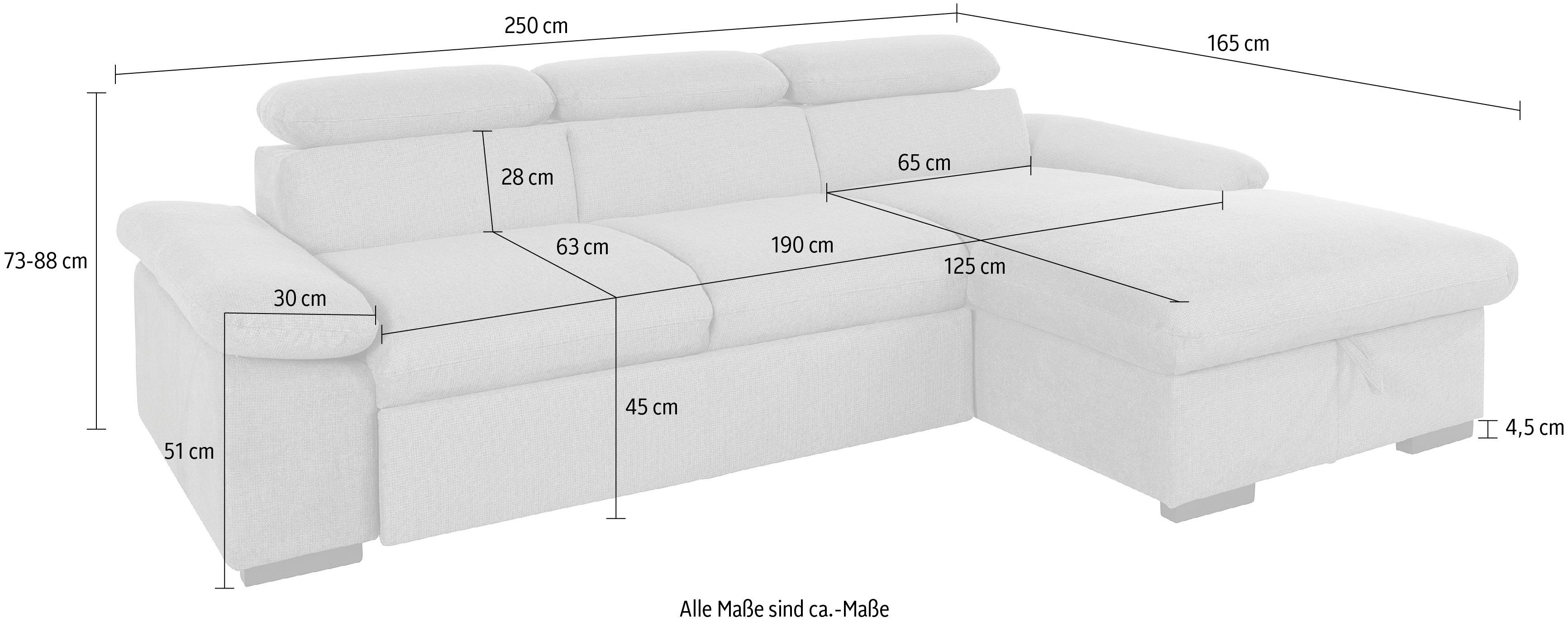 COTTA Hoekbank Lola L-vorm met hoofdeinde-functie & poef keuze met bedfunctie, bedlade & armleuningverstelling (set)
