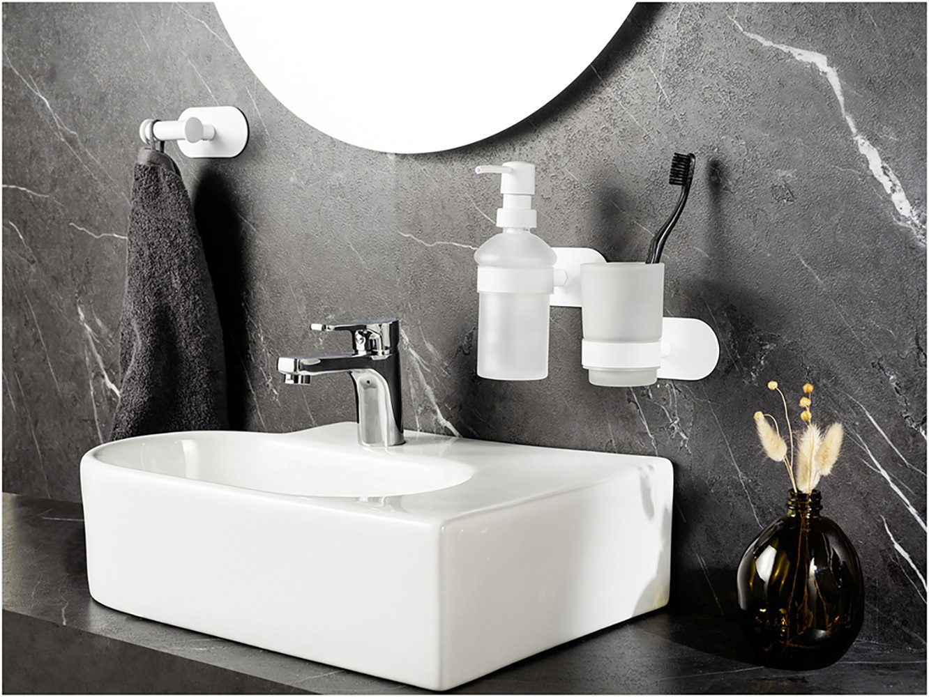WENKO Poetsbeker Turbo-Loc® model Uno Orea met wandbevestiging zonder boren, roestvrij staal, gesatineerd glas