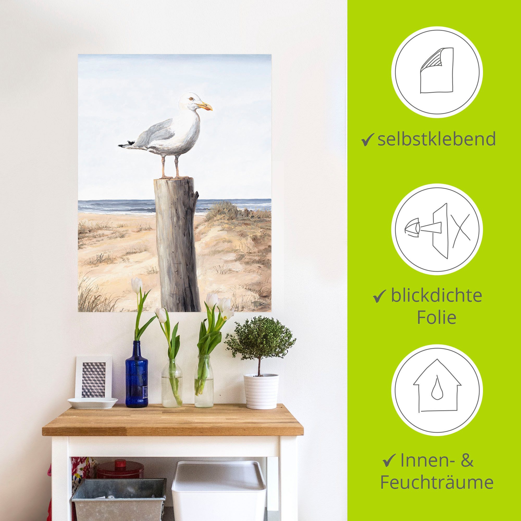 Artland Artprint Meeuw als artprint van aluminium, artprint voor buiten, artprint op linnen, poster, muursticker